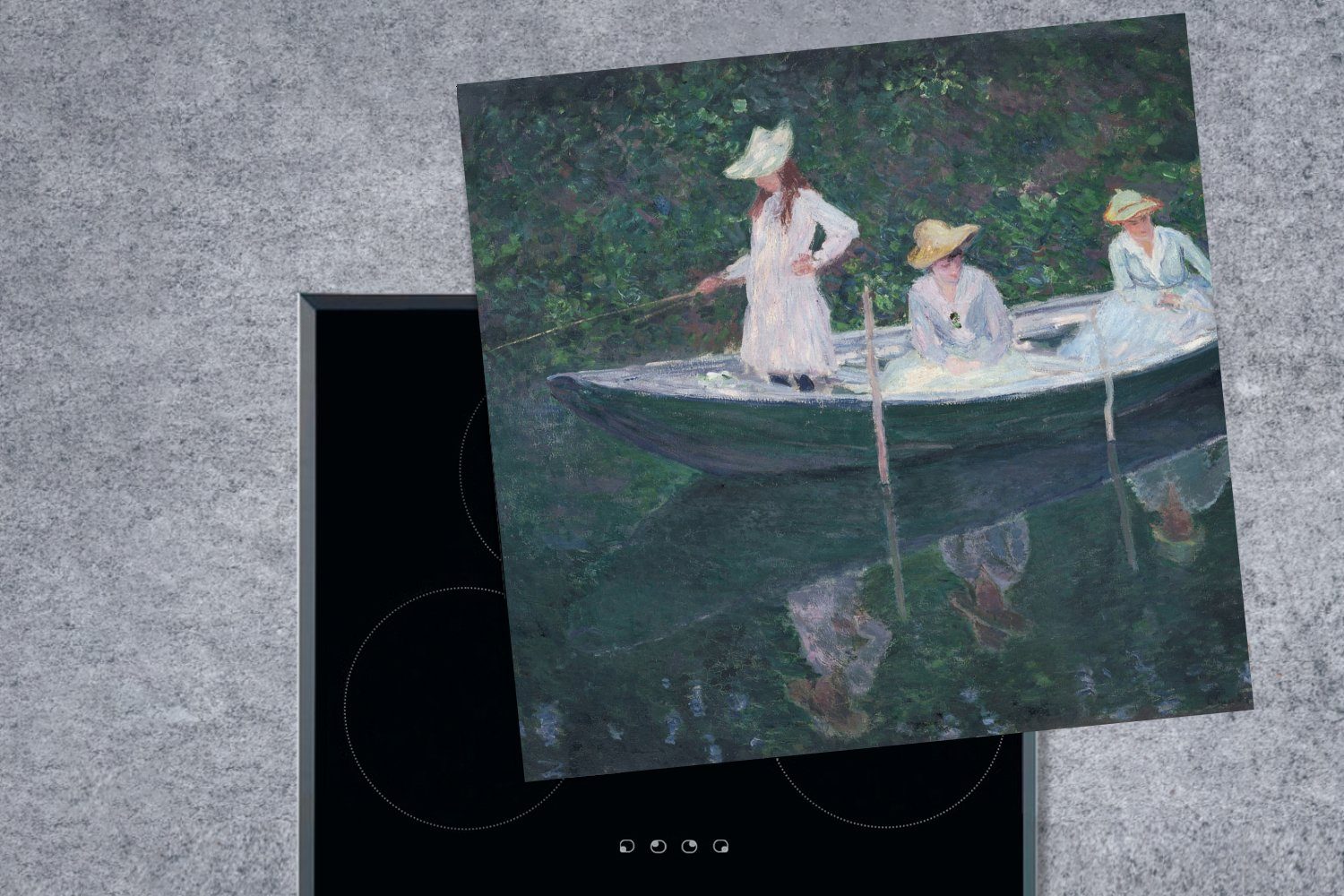 78x78 Monet, Claude cm, Vinyl, für norwegischen Boot MuchoWow Im (1 in Herdblende-/Abdeckplatte Giverny tlg), Arbeitsplatte küche - Ceranfeldabdeckung,