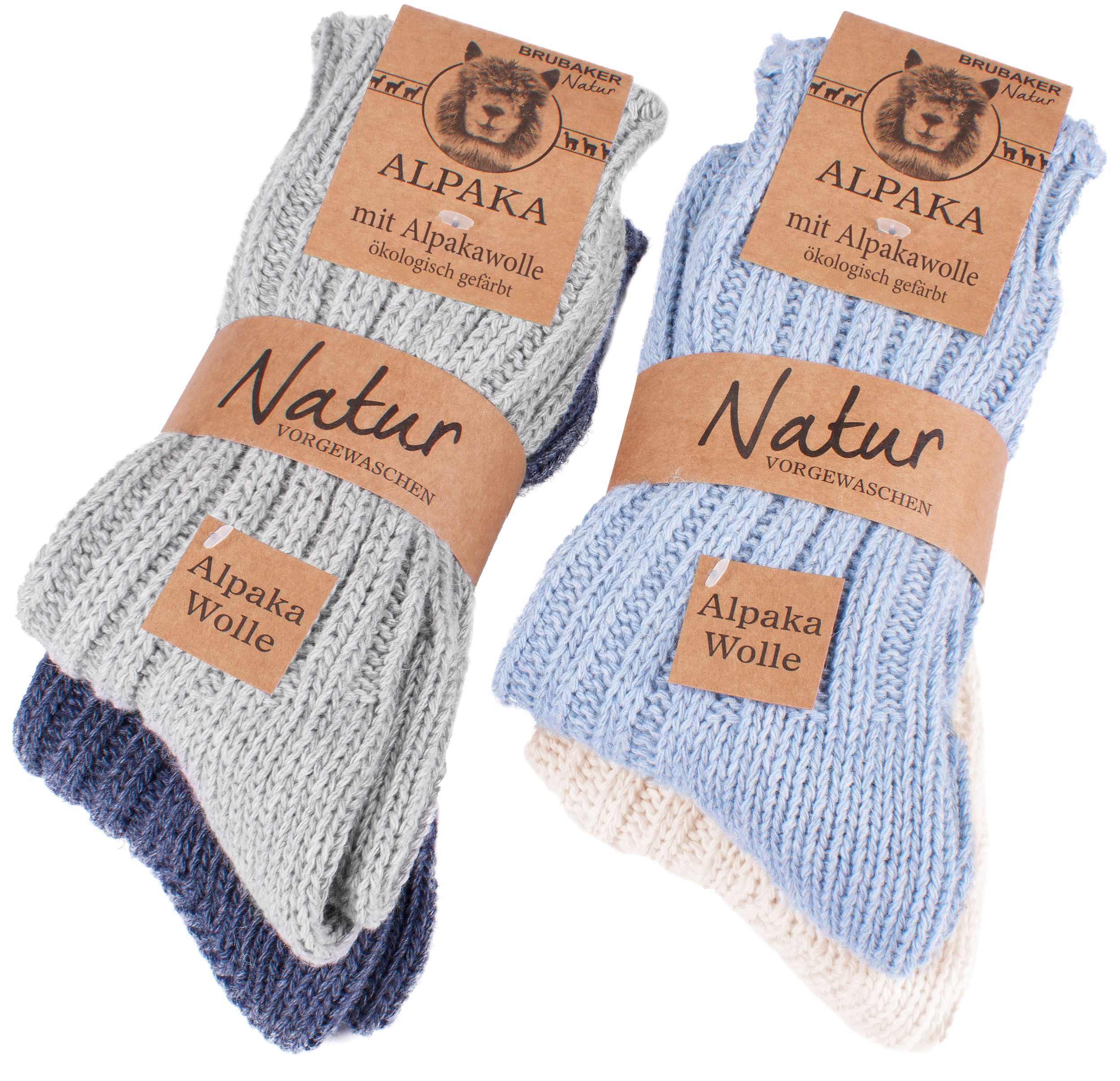 BRUBAKER Kuschelsocken warme dicke Alpaka Socken (Set, 4-Paar, mit Alpakawolle) Wintersocken für Damen und Herren