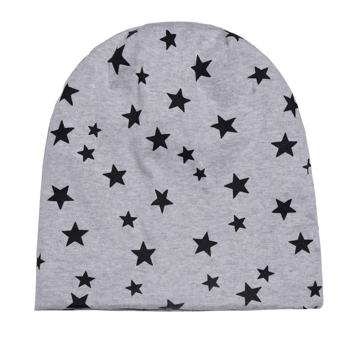 DonDon Beanie Damen Slouch Sternen mit Sternenprint, dunkelgrau Strass- mit (Packung, Wintermütze, 1-St) oder mit Print Pailletten-, Beanie Teddyfleece