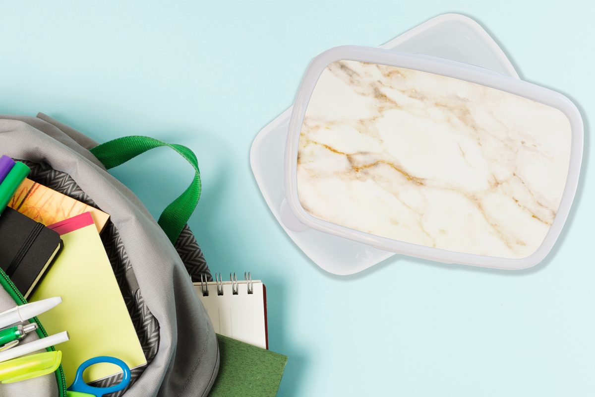 Brotbox für und Brotdose, Weiß, Marmor Erwachsene, - Jungs Mädchen Lunchbox Kunststoff, und Kinder MuchoWow (2-tlg), - Muster für