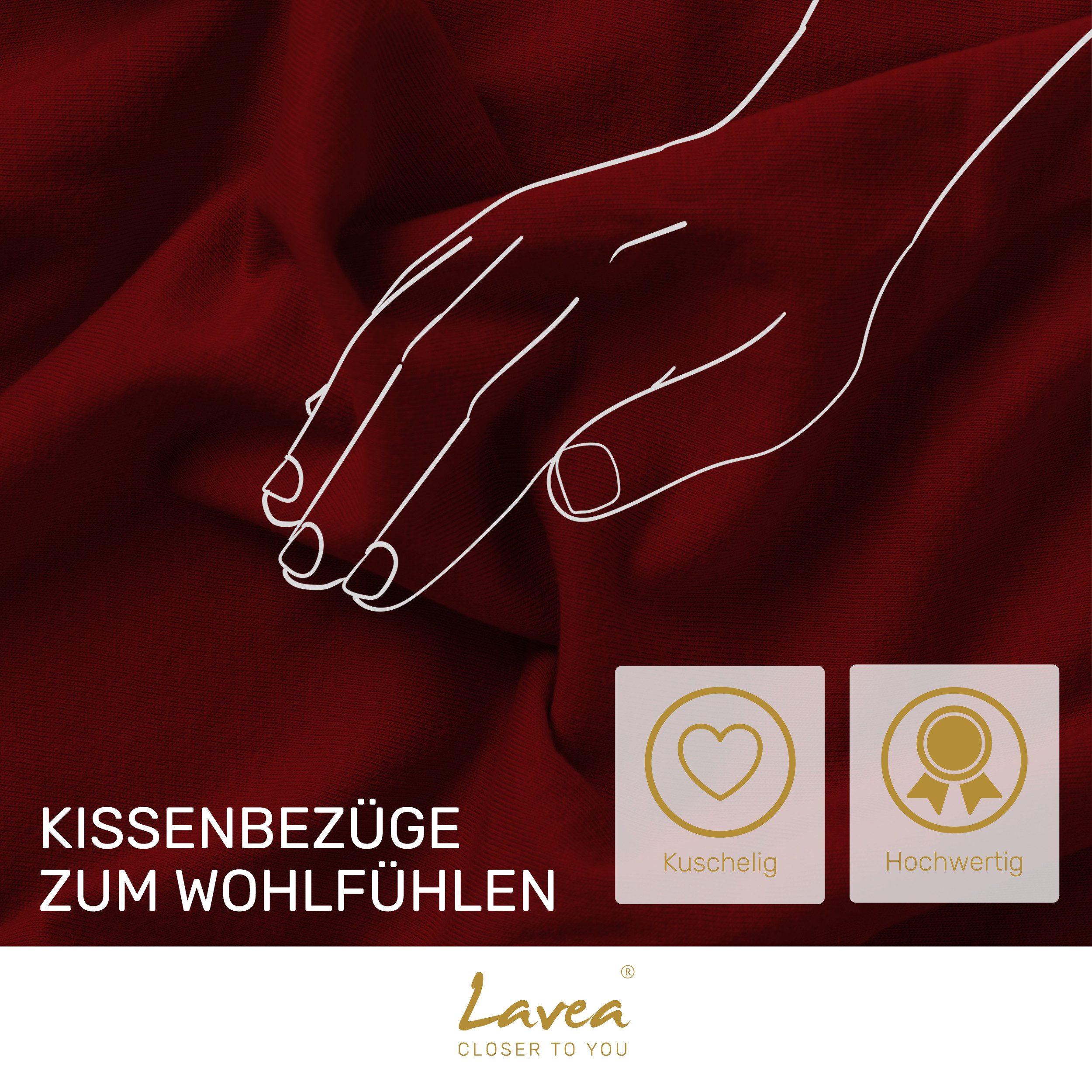 Lavea Kissenbezug 2er Set Kissenhülle Jersey, 100% Baumwolle, Kissenbezüge, (2 Stück), allergikerfreundlich - sicherer YKK-Reißverschluss - waschbar 60°C – Bild 5 von 5