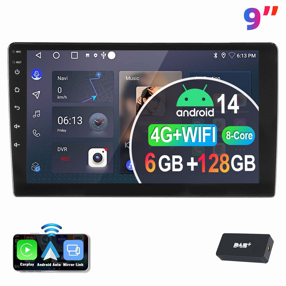 ESSGOO 9/10" Doppel 2 DIN Autoradio Car Stereo 14 8-Kern Carplay 4G LTE Autoradio (Digitalradio (DAB), RDS, FM, AM, 6GB+128GB, 8-Kern DSP 4G LTE SWC BT EQ GPS Navi WIFI)