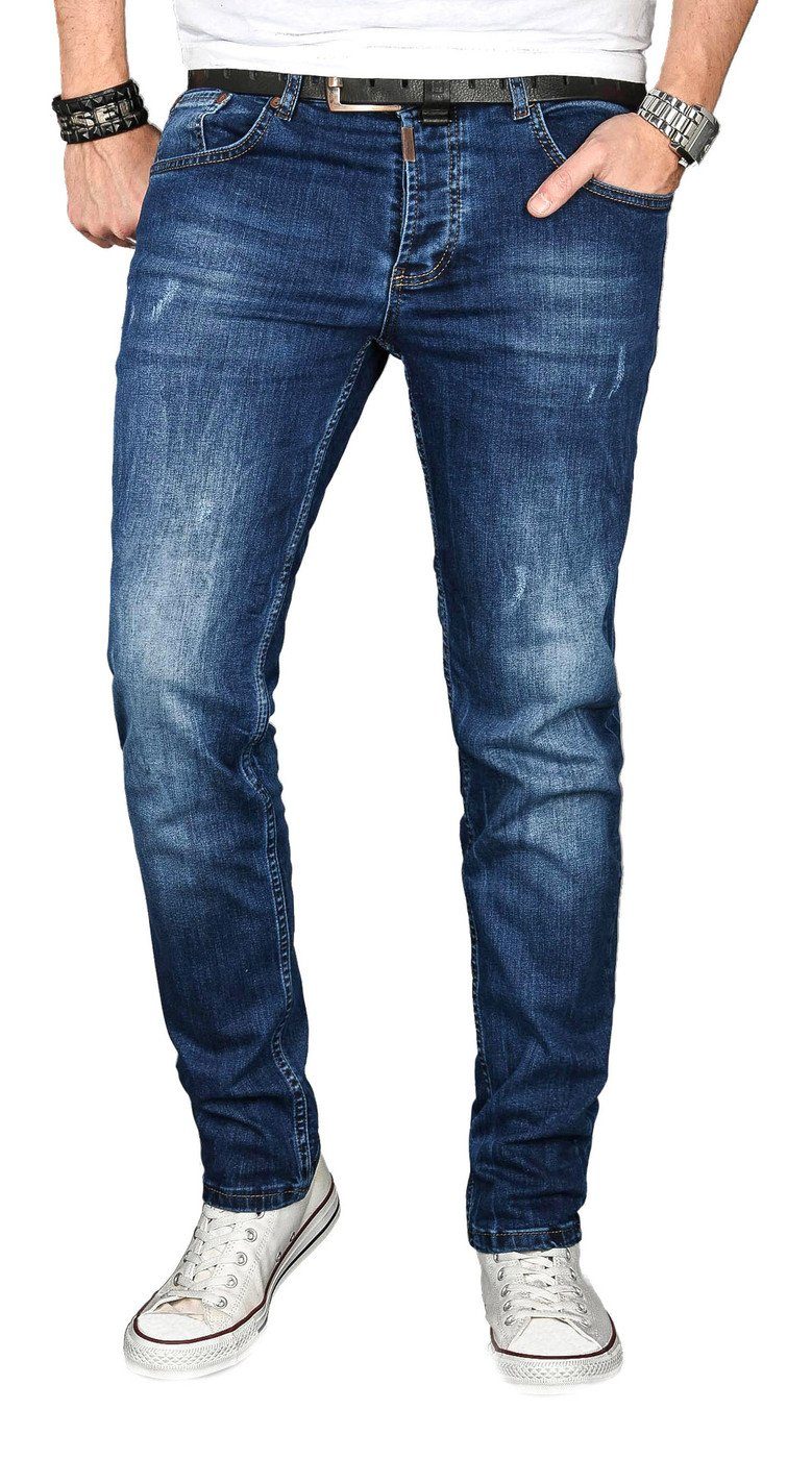 mit blau ASGenova Alessandro Salvarini Elasthan Straight-Jeans Stretch