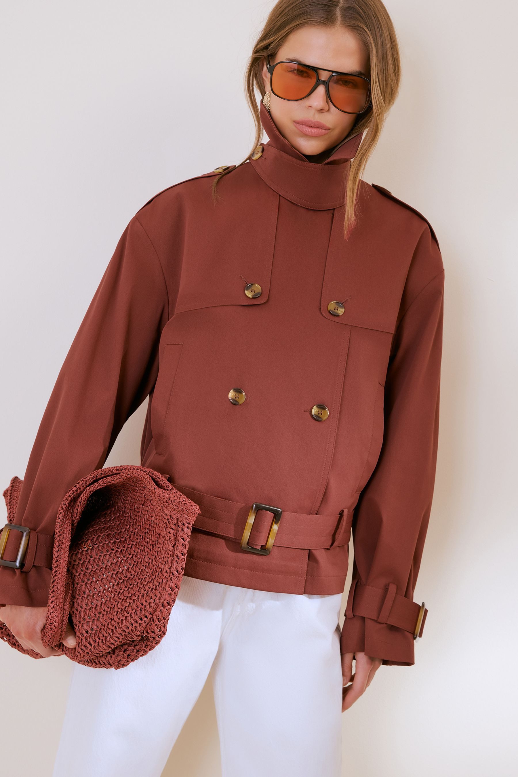 Friends Like These Kurzmantel Friends Like These Kurzer Trenchcoat mit Gürtel (1-tlg)