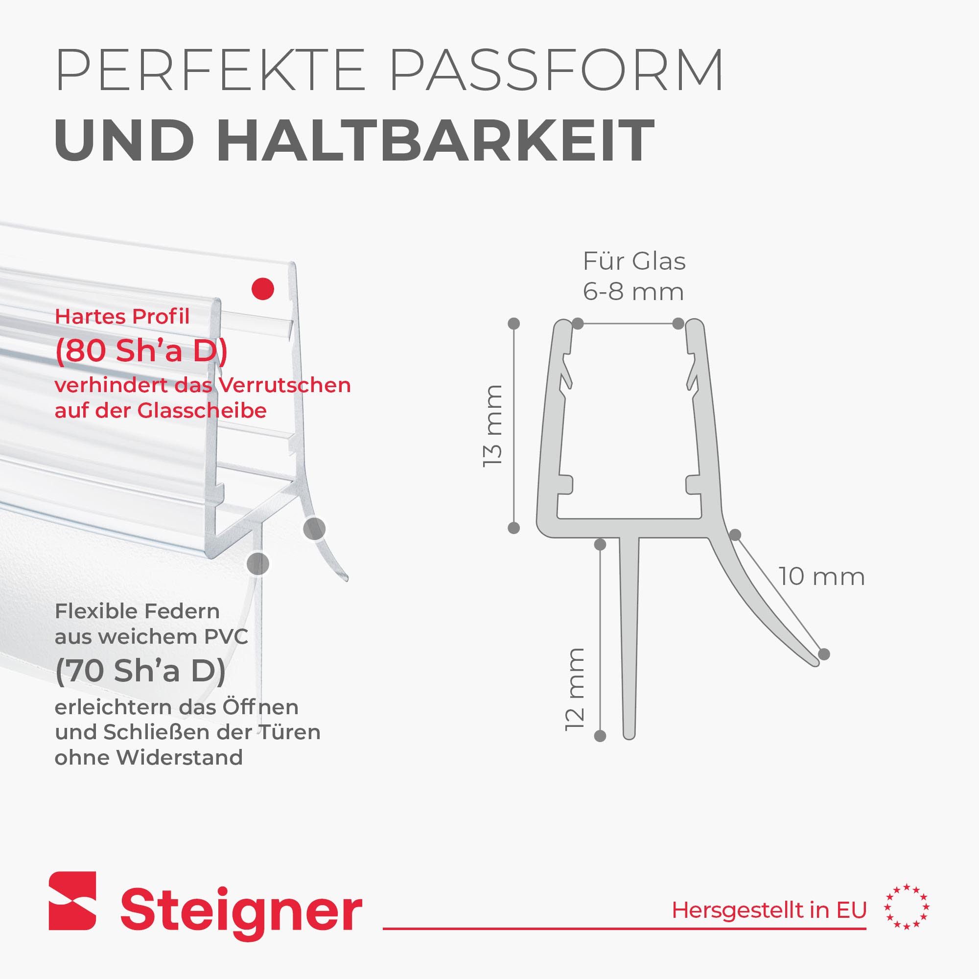 STEIGNER Duschdichtung Duschdichtung Gerade UK03 30 cm (1 Stk) Schwarz 6-8 mm, L: 30 cm, (1 Stück Packung, Einzeldichtung), Dichtung für Eckeinstieg Dusche oder – Bild 5 von 5