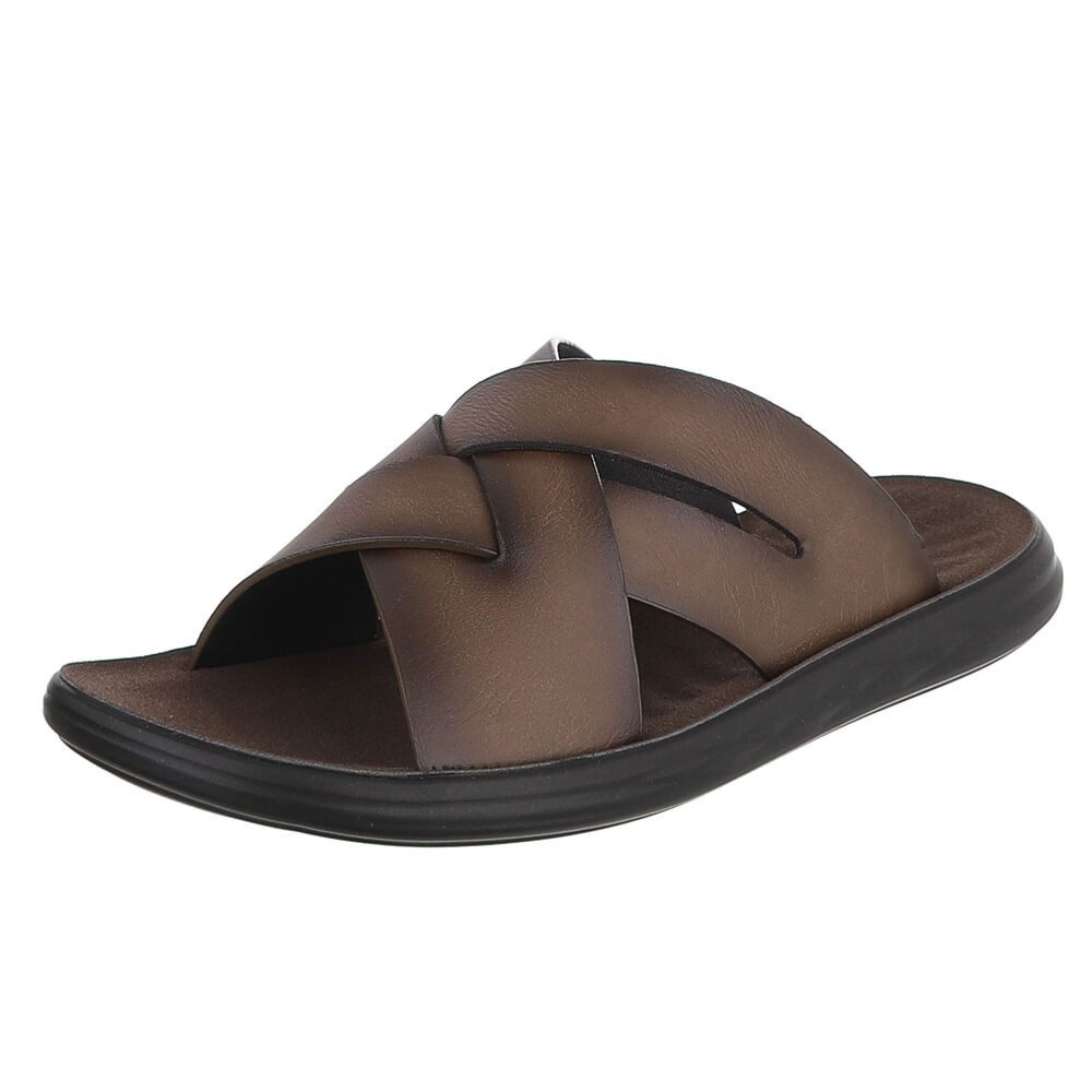 Coolwalk Herren Pantolette Kreuzriemen Sommer bequem Sandale (91918007) Flach Sandalen in Hellbraun