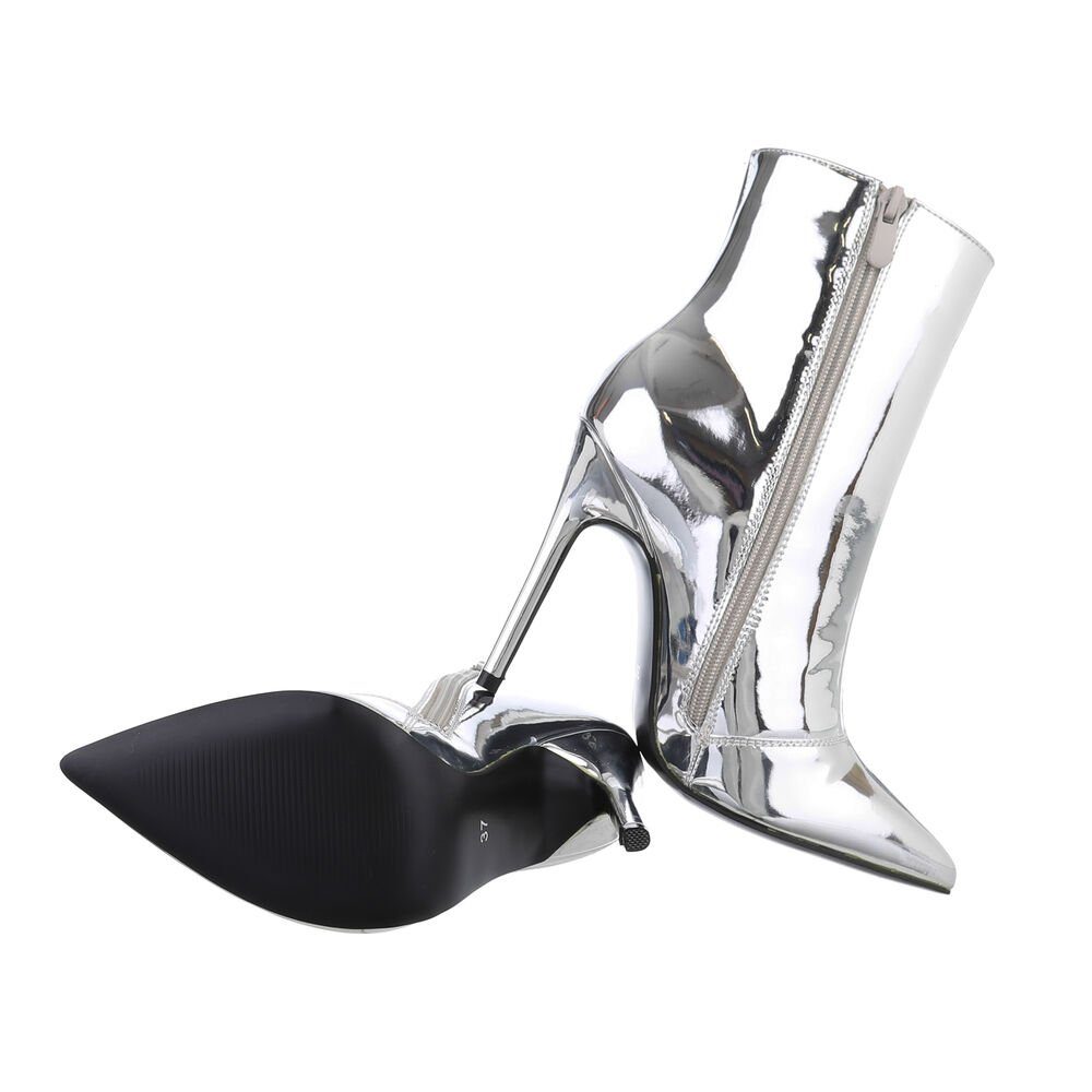 Pfennig-/Stilettoabsatz in Damen High-Heel-Stiefelette Abendschuhe Silber Stiefeletten Ital-Design High-Heel Clubwear & Party