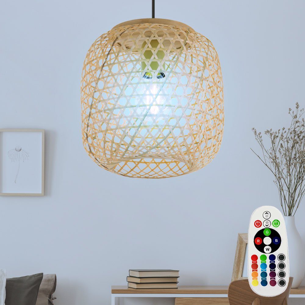 etc-shop LED Pendelleuchte, Lampe FERNBEDIENUNG Leuchtmittel Farbwechsel, Decken Warmweiß, inklusive, Geflecht Hänge dimmbar Bambus