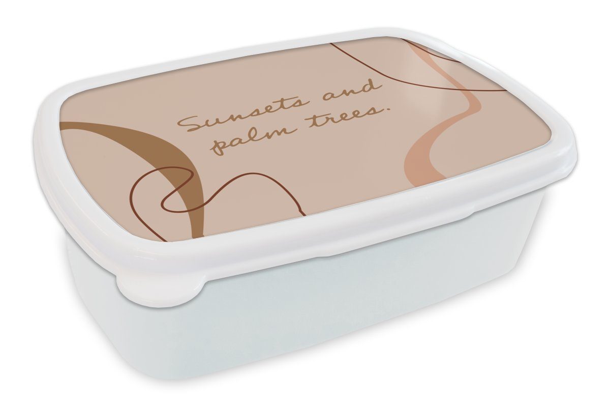 MuchoWow Lunchbox und - - Sommer Kunststoff, für Erwachsene, Linienkunst, weiß (2-tlg), und Jungs Brotdose, für Kinder Mädchen Brotbox Zitate