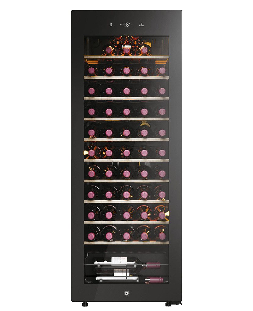 Haier Weinkühlschrank HWS58GGH1, für 58 Standardflaschen á 0,75l,58 Flaschen, Wifi/hOn App, Holzablagen, UV undurchlässig