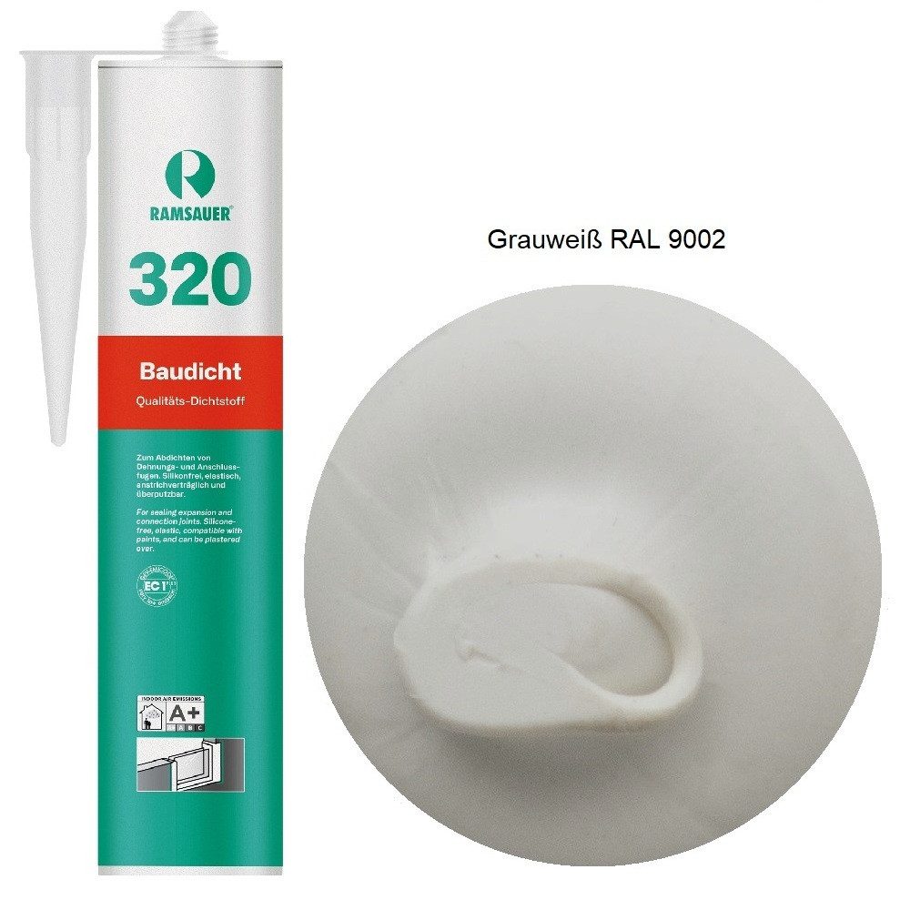 Ramsauer Dichtstoff Ramsauer 320 Baudicht Hybrid Dichtstoff 310ml Kartusche, gebrauchsfertig, Dichtstoff für Bau- und Anschlussfugen, Spenglerarbeiten.