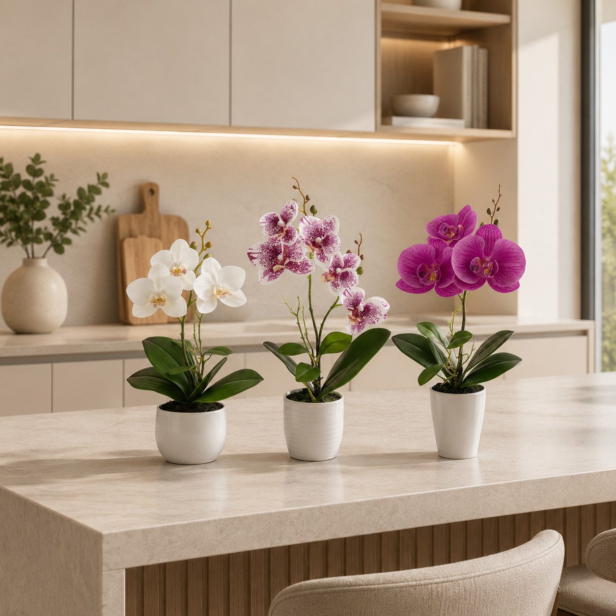 Kunstorchidee 3er Set künstliche Orchideen wie echt (35cm) in Hochglanz-Keramiktopf Orchidee, PASCH – Bild 2 von 5