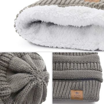 Alster Herz Fleecemütze Damen Strickmütze Winter Beanie, Grobstrick, A0499 mit Fleece gefüttert, warm und bequem, Unisex