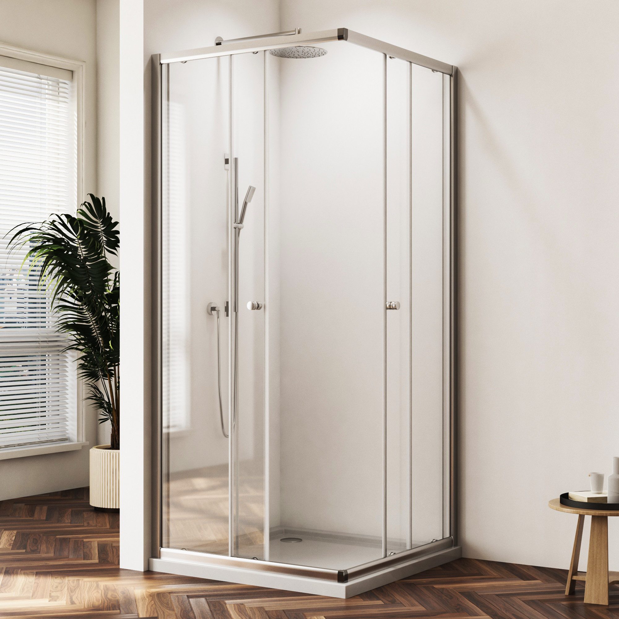 Thumbnail - Hopibath Eckdusche Schiebetür Duschkabine 80x80 100x100 100x80, BxT: 90x75 cm, 5mm Sicherheitsglas, Chrom, Alurahmen, mi...