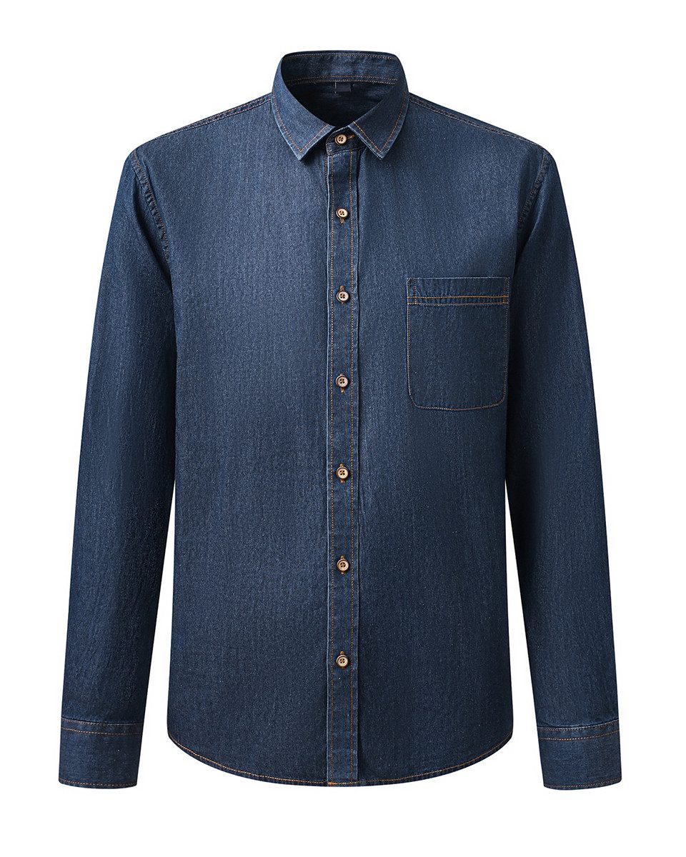 Allthemen Jeanshemd mit Brusttasche Herren Slim Fit Freizeithemd in Retro-Stil