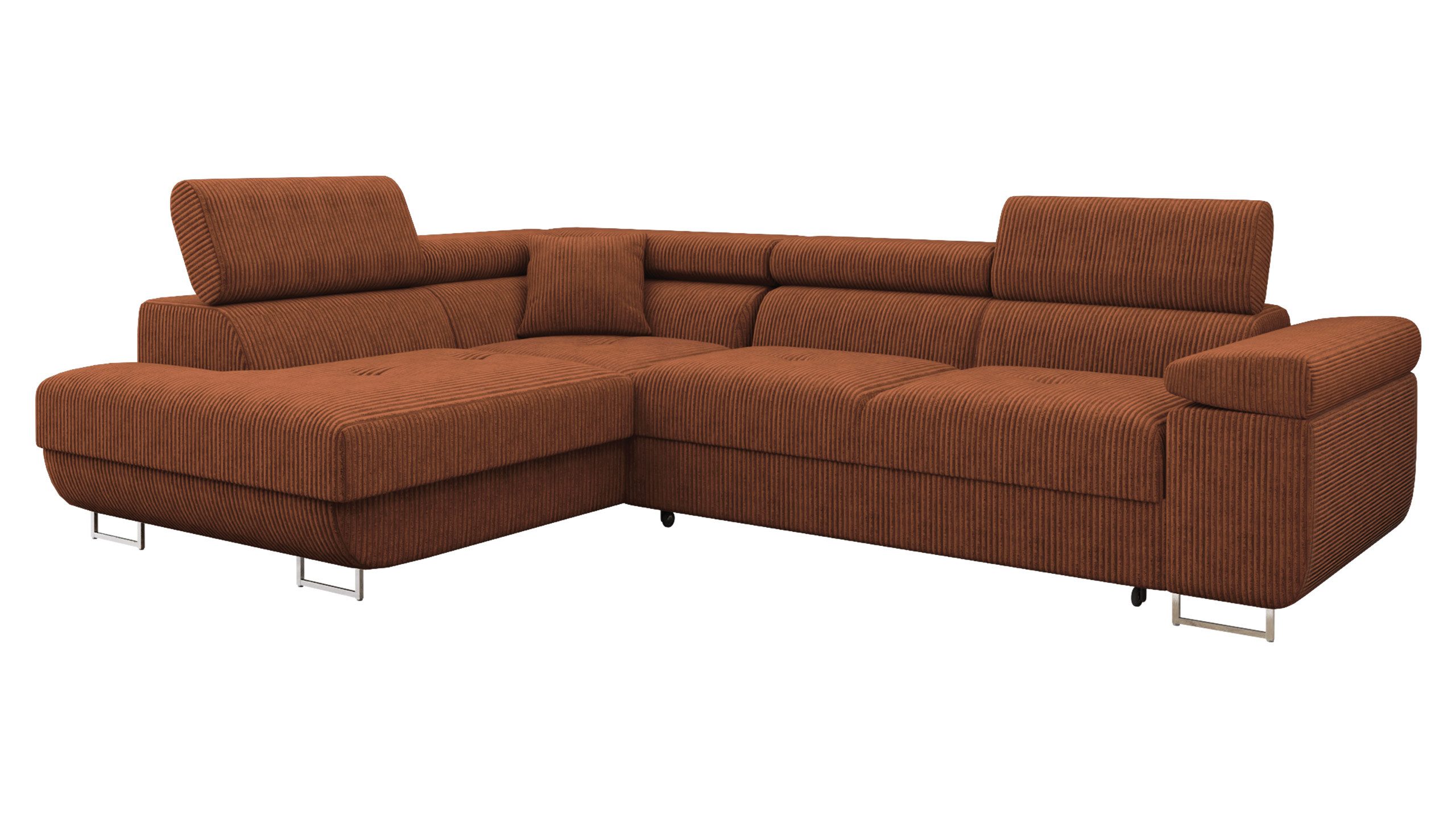 MIRJAN24 Ecksofa Torezio Cord, mit Bettkasten und Schlaffunktion, Einstellbare Kopfstützen, 274x203x70-90 cm