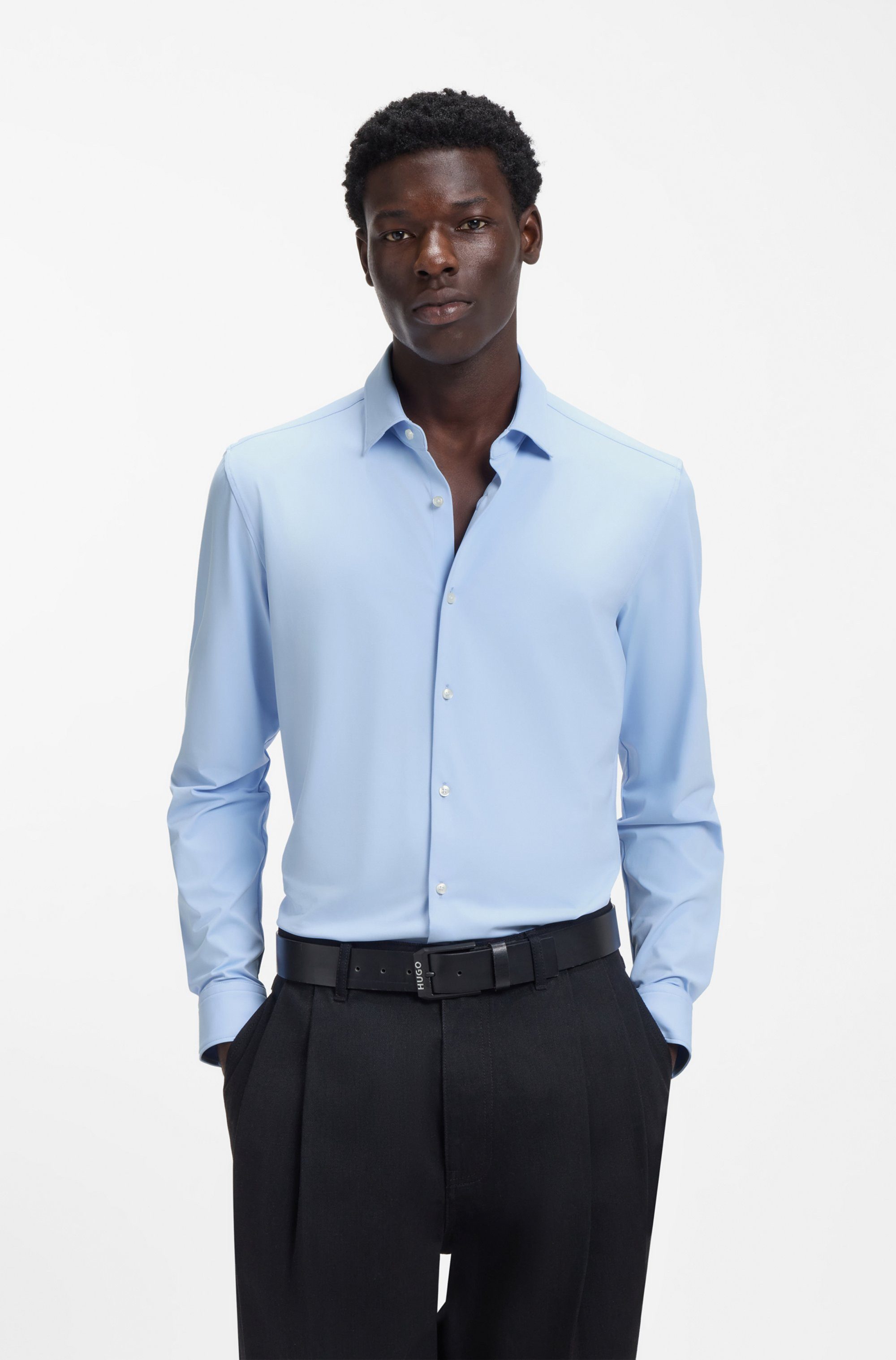 HUGO Businesshemd Kenno Stretch-Jersey, Slim Fit, Kentkragen