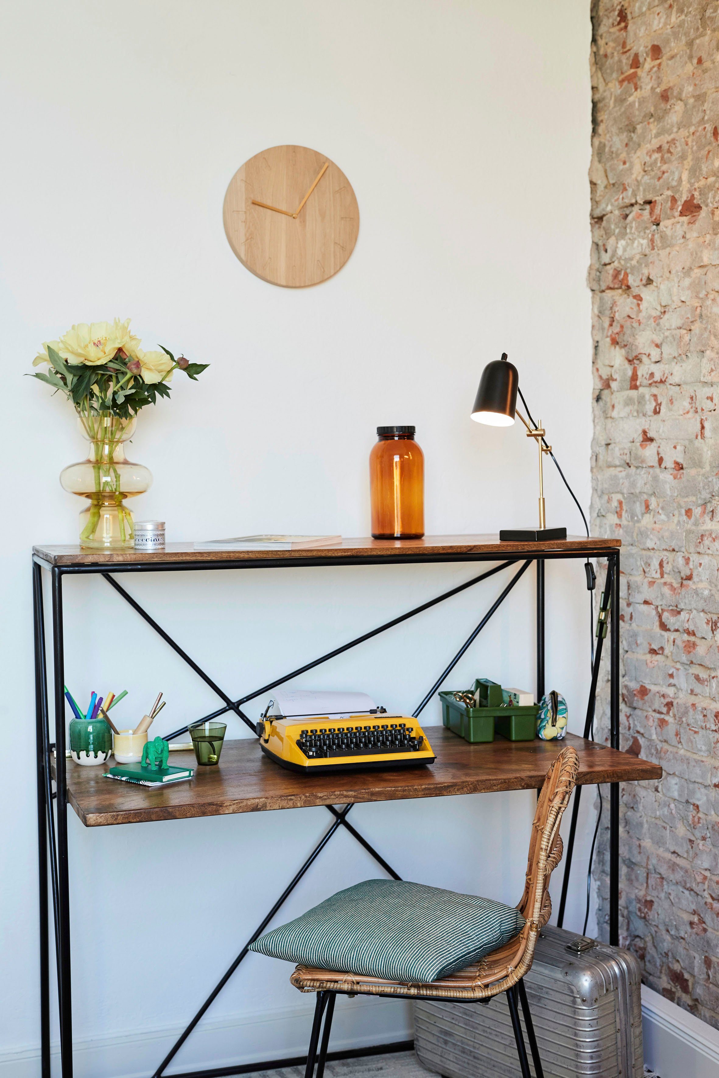SIT Sekretär T-NEST SHELF OFFICE LOW, mittelhohes, offenes Sekretärregal, aus Mangoholz und Metall