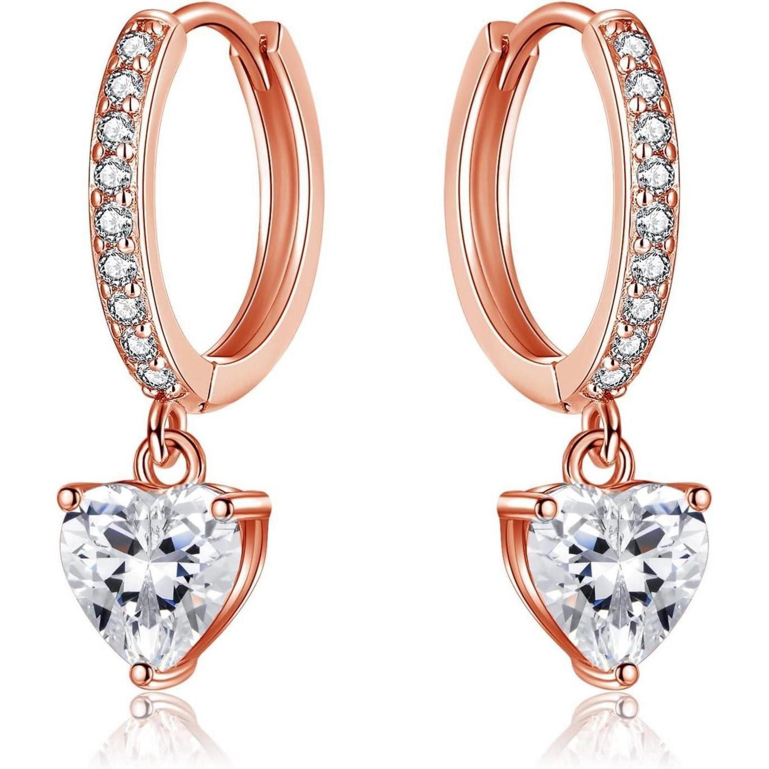 LuxusKollektion Paar Creolen Ohrringe Silber 925 Zirkonia Wassertropfen Damen Herz Rosegold