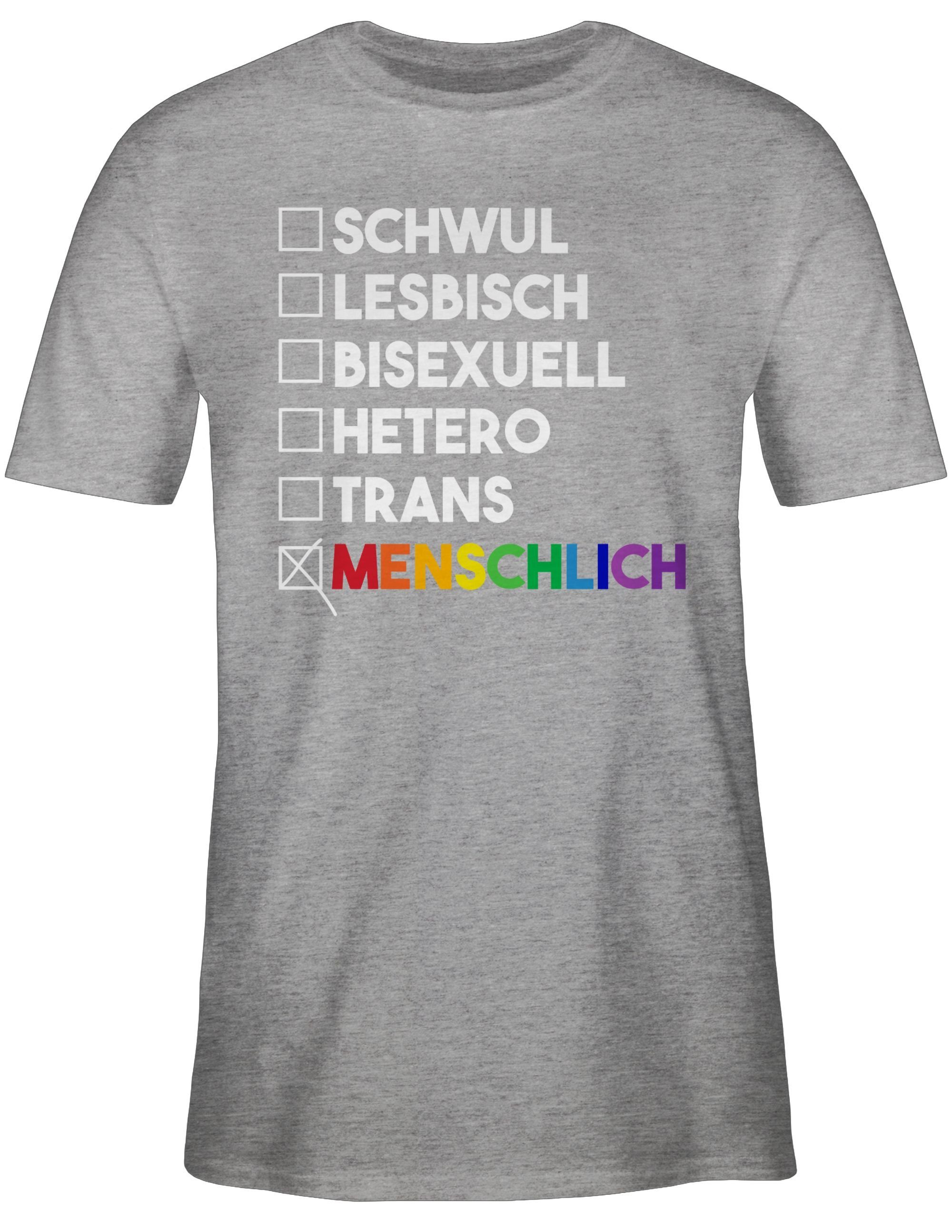 Shirtracer T-Shirt Menschlich - - Regenbogen meliert - weiß Wahl Pride Kleidung 02 Grau - Deine LGBT