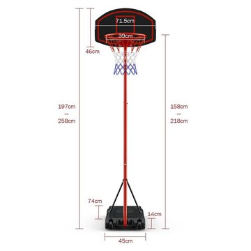 COSTWAY Basketballständer Basketballkorb, 158 - 218cm höhenverstellbar