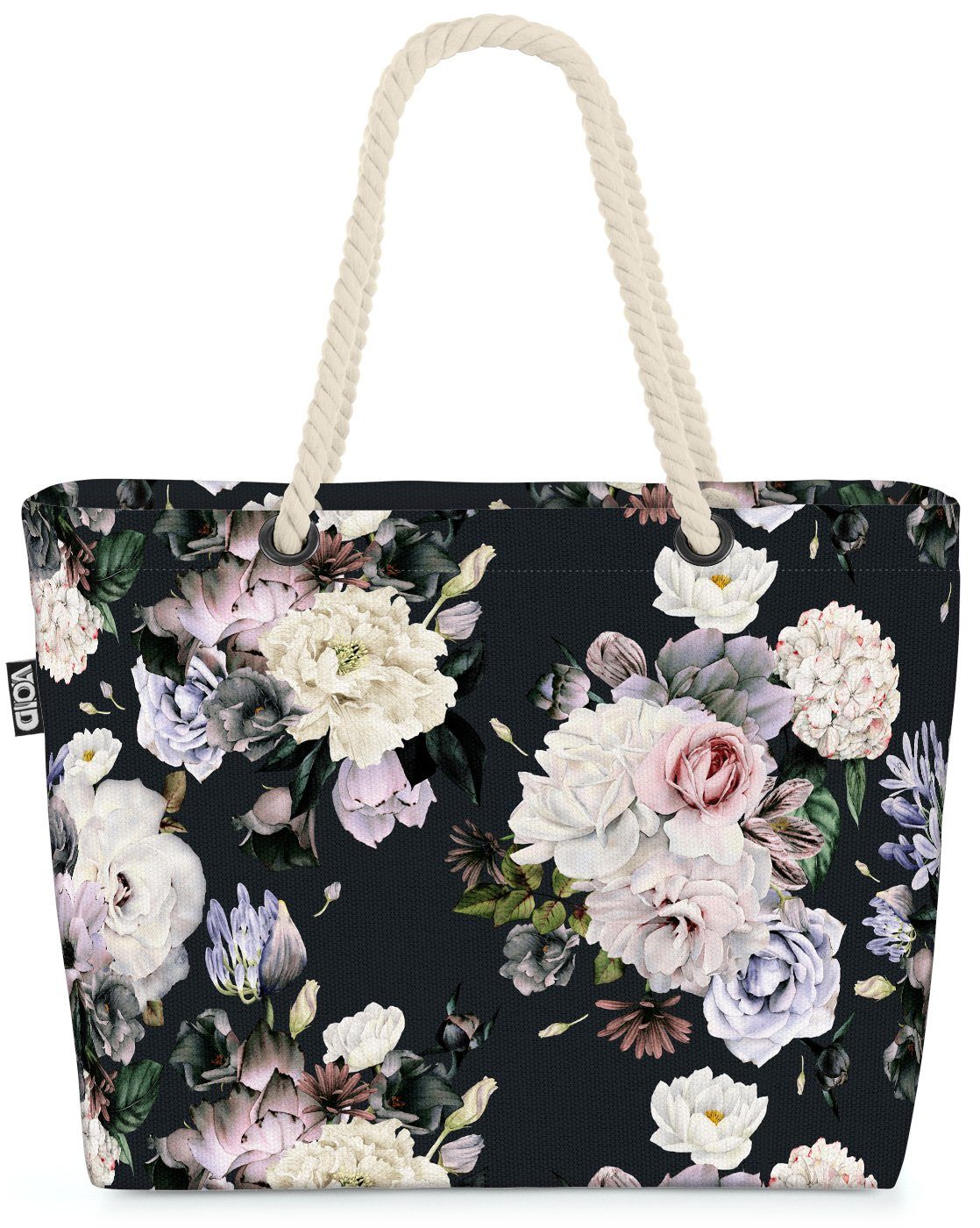 VOID Strandtasche (1-tlg), Weisse Blumen Beach Bag Blumen-Strauß Blumen-Dekor Blumen-Muster Anthrazit