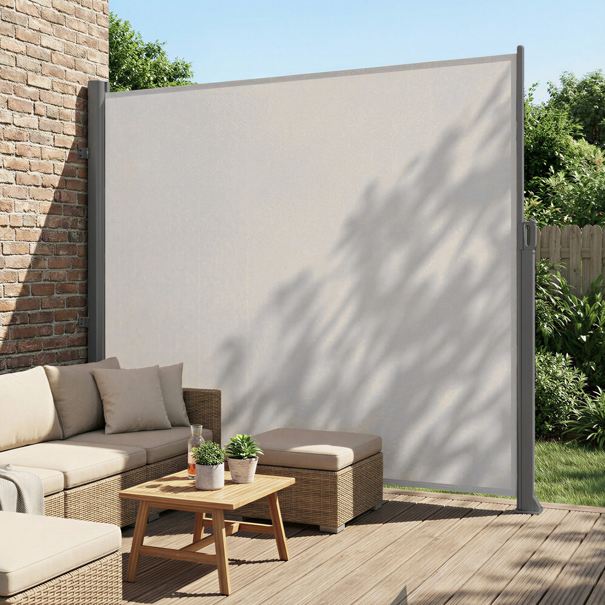 SONGMICS Seitenmarkise Sichtschutz mit Stahl-Kasten, rostbeständig, Sonnenschutz, Seitenrollo (inkl. Zubehörpaket & Anleitung) Windschutz Markise ausziehbar