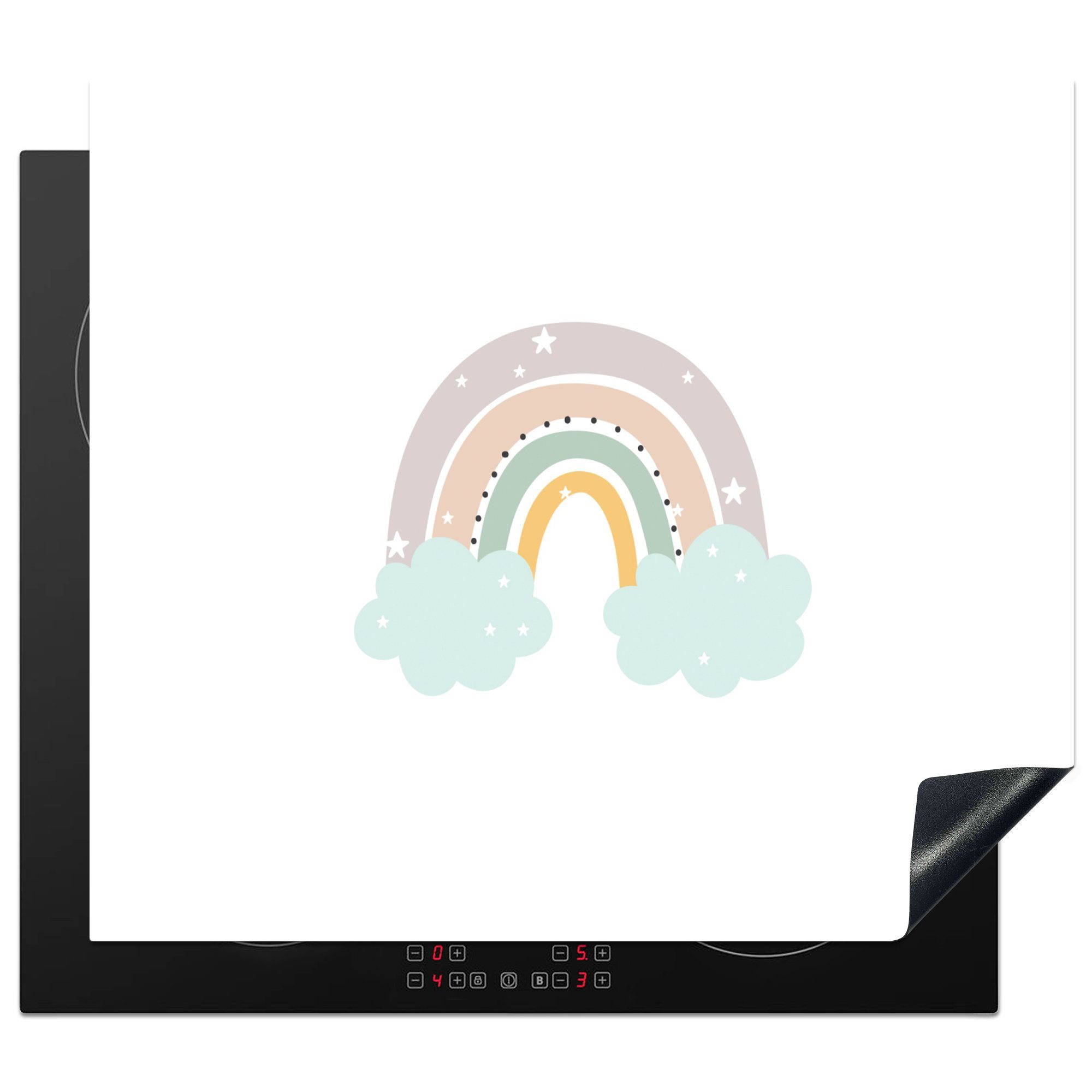 Vinyl, - Mobile Ceranfeldabdeckung cm, - Punkte Arbeitsfläche nutzbar, tlg), - Sterne 60x52 - Regenbogen MuchoWow Wolken Kinder, Herdblende-/Abdeckplatte (1