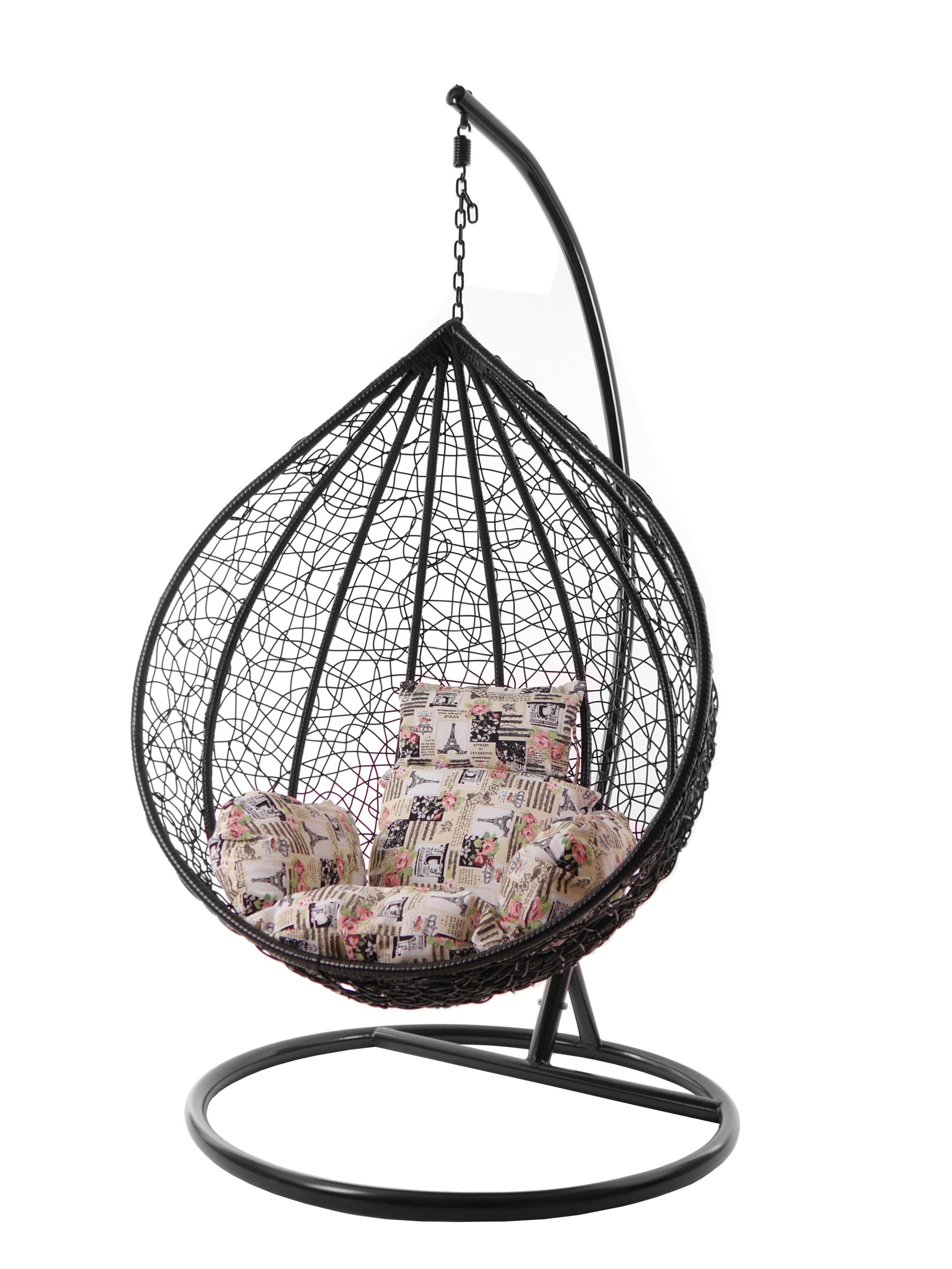 KIDEO Hängesessel Hängesessel MANACOR Chair, XXL Gestell romantisch Kissen, Hängesessel Swing Nest-Kissen schwarz, und (0930 romantic) mit
