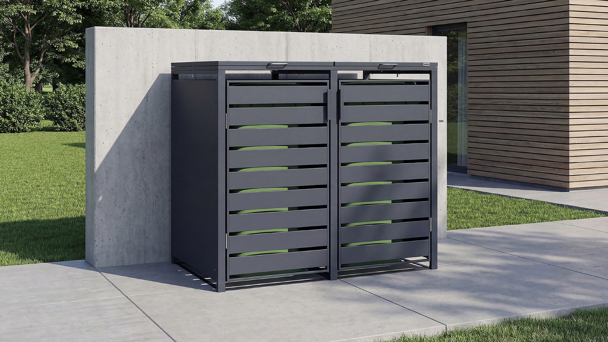 weka Mülltonnenbox Gary, Metall pulverbeschichtet, für 2 Mülltonnen, BxTxH: 132x80x116 cm