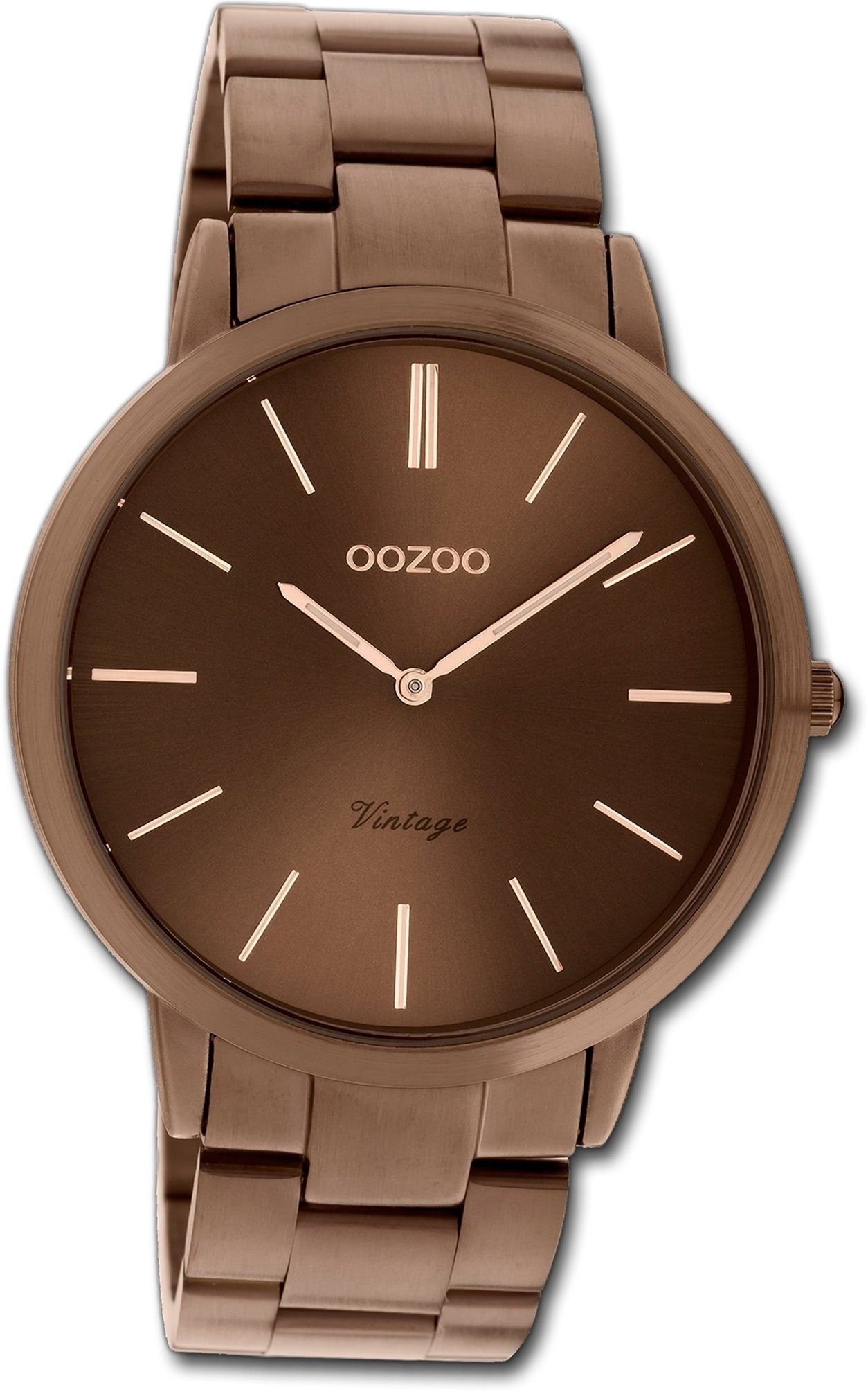 OOZOO Quarzuhr Oozoo Edelstahlarmband (ca.42mm) braun, C20103, rundes Damen, Edelstahl Unisex Gehäuse,groß Herrenuhr Uhr