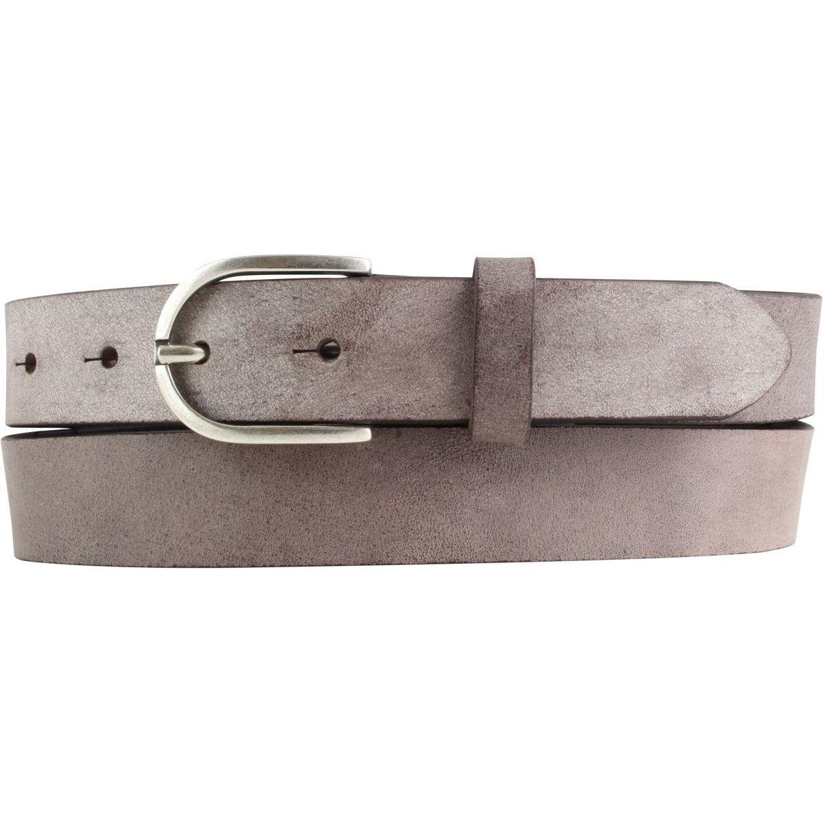 BELTINGER Ledergürtel Damen-Gürtel aus weichem Vollrindleder Vintage-Look 3 cm - Leder-Gürte weiches Leder, Gürtelschnalle in Altsilber, Vintage Braun, Altsilber