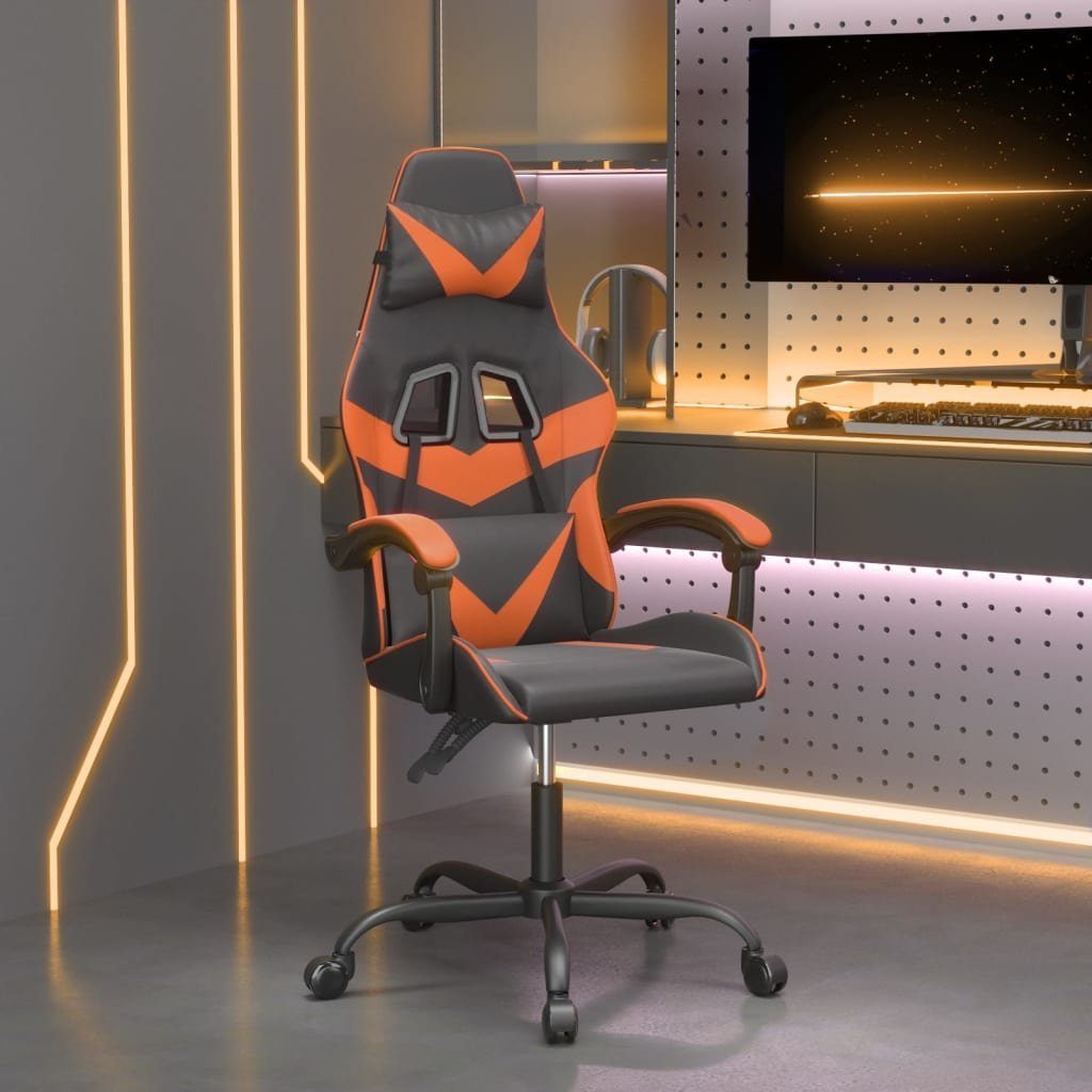 furnicato Gaming-Stuhl Schwarz und Orange 57,5 x 59,5 x (121-131) cm (1 St), Verstellbarer Spielsessel mit Kissen und schmutzabweisendem Kunstleder