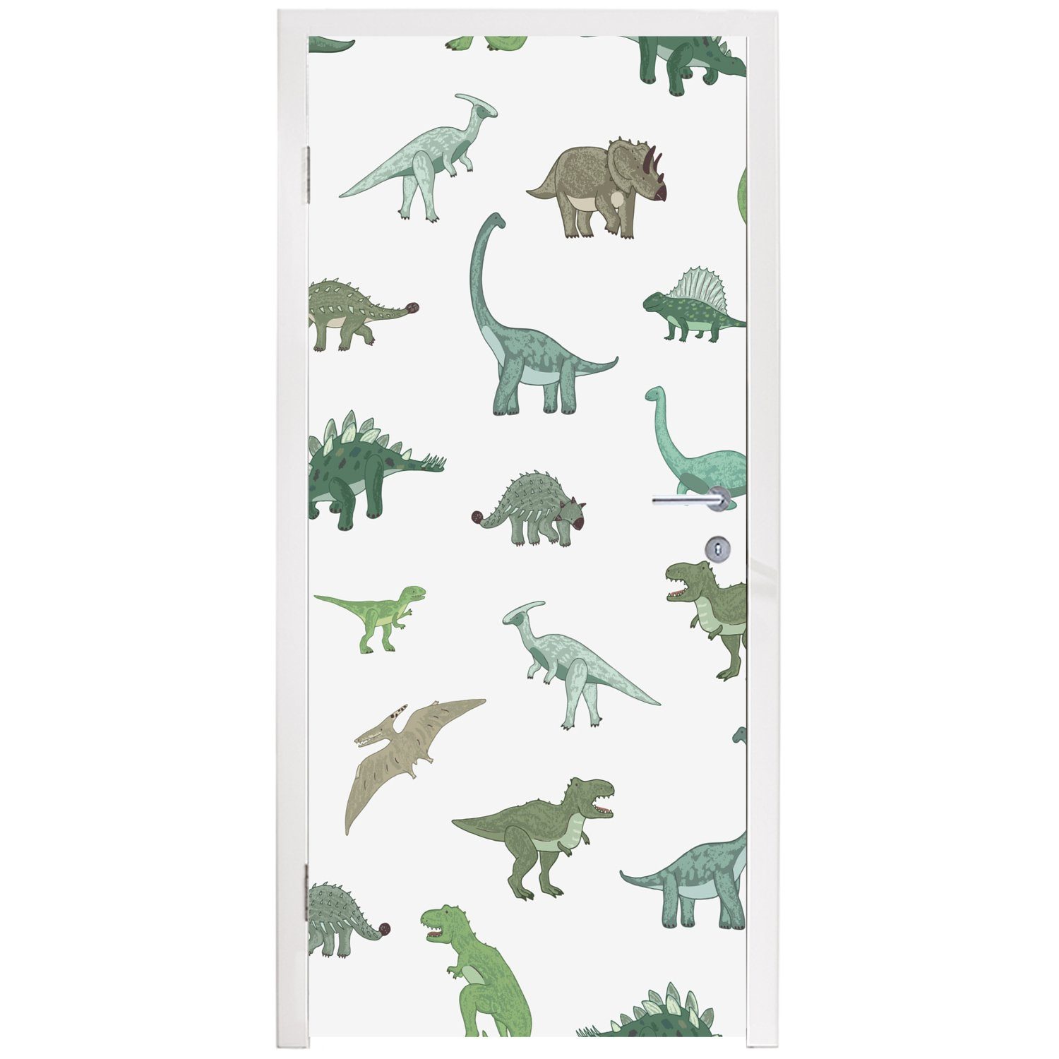 Tür, Dinosaurier - Fototapete Türaufkleber, Braun Kind St), Türtapete Matt, (1 Muster, cm für MuchoWow - - - Jungen - Grün bedruckt, 75x205