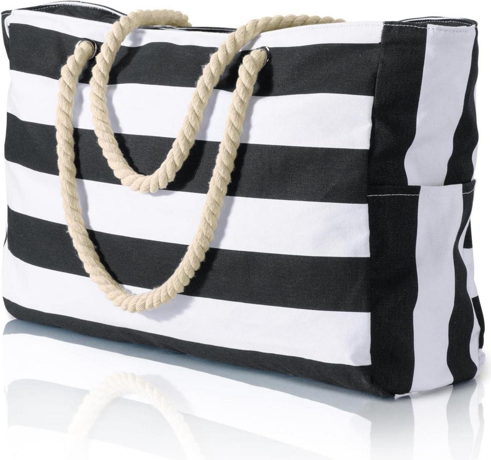LuxusKollektion Strandtasche Strandtasche XXL Damen Groß Reißverschluss Schwarz Tote Bag