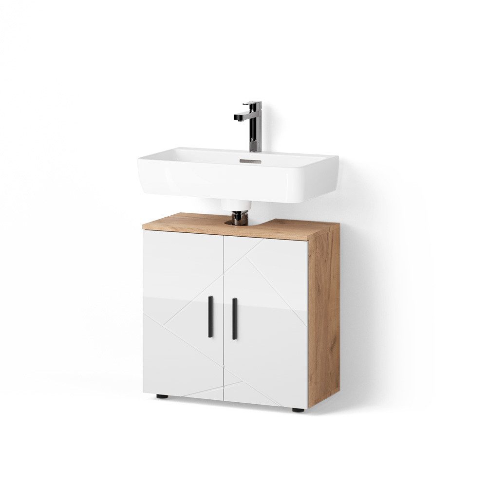 Livinity® Waschbeckenunterschrank Ronco, Weiß Hochglanz/Goldkraft Eiche/Gol günstig online kaufen