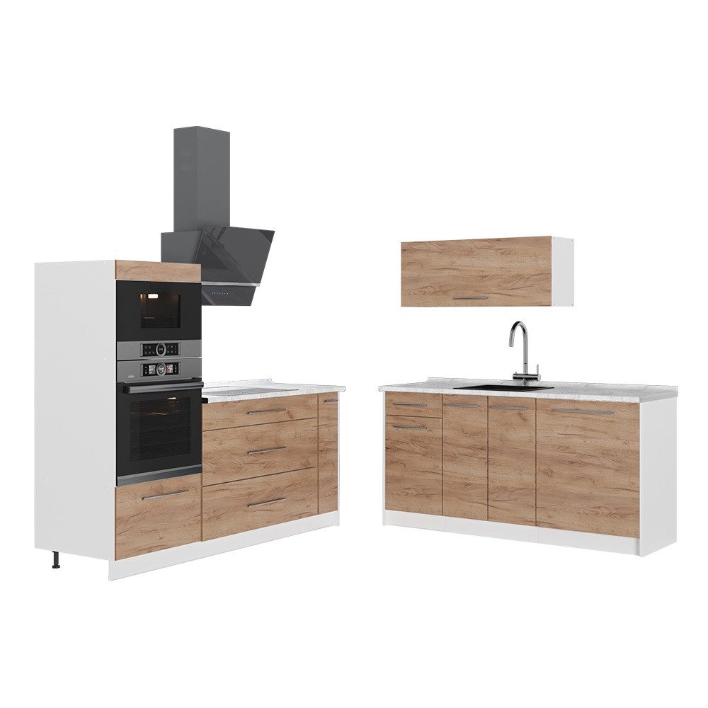 Vicco Küchenzeile Fame-Line, Goldkraft Eiche, 340 cm, AP Marmor