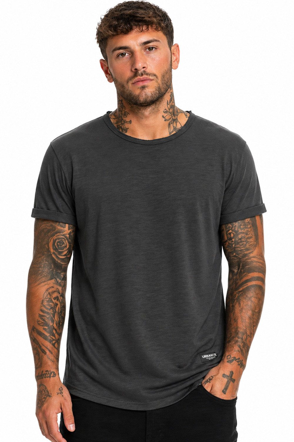 SUBLEVEL T-Shirt Herren Shirt Long Shaped lang geschnitten schwere Qualität Baunwolle, super soft, unifarben, Robuster Stoff