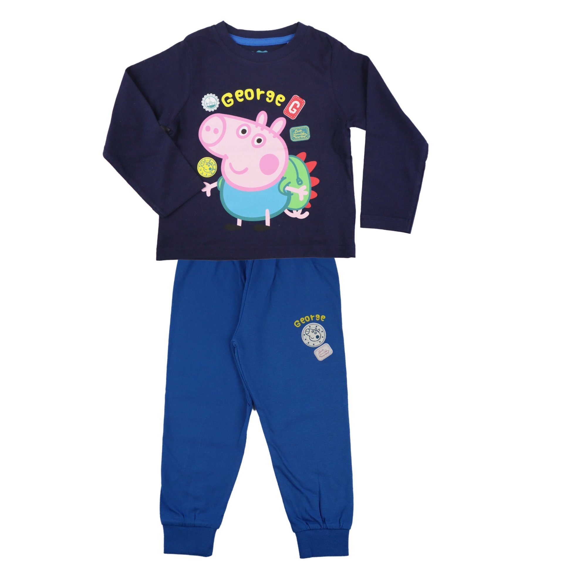 Peppa Pig Schlafanzug Peppa Wutz George Jungen Kinder Pyjama Gr. 92 bis 116, 100% Baumwolle Dunkelblau