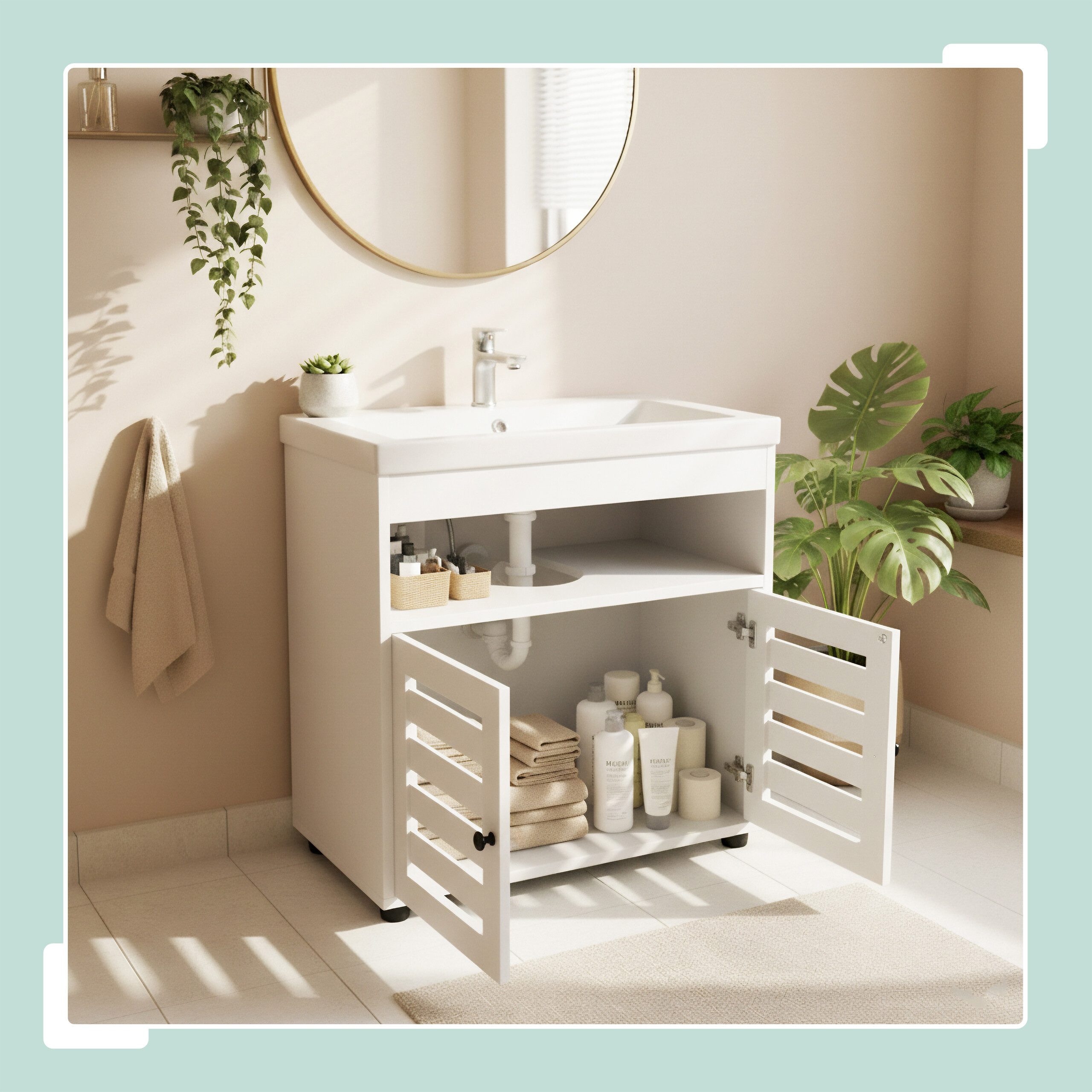 relaxdays Waschbeckenunterschrank Lamellentüre weiß günstig online kaufen