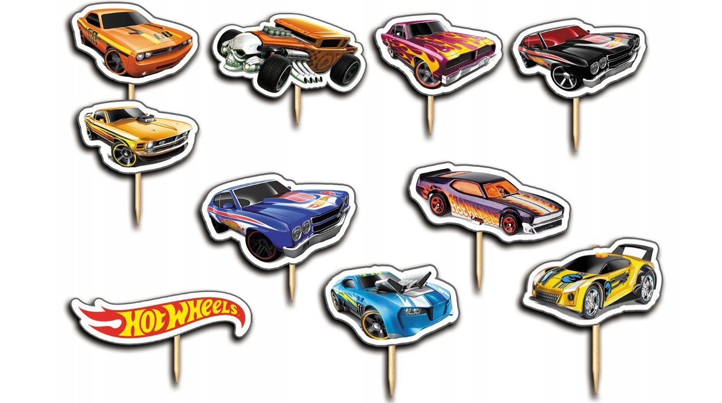 Festivalartikel Tortenstecker HOT WHEELS Topper Set 10 Stk Geburstag Torten Deko Kuchen Junge