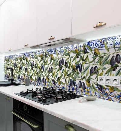 MyMaxxi Dekorationsfolie Küchenrückwand Olivenast mit Mosaik selbstklebend Spritzschutz Folie