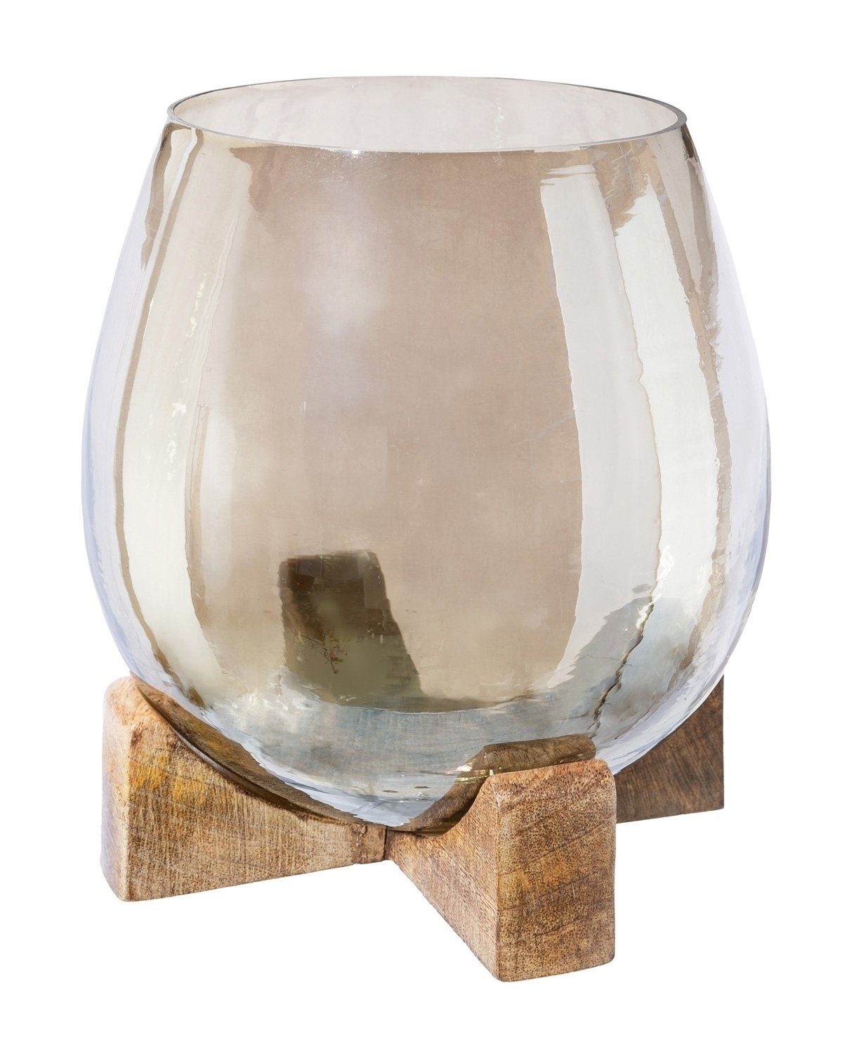 Gasper Windlicht JEROME, Ø 14 x H 16 cm, Glas, Holzfuß