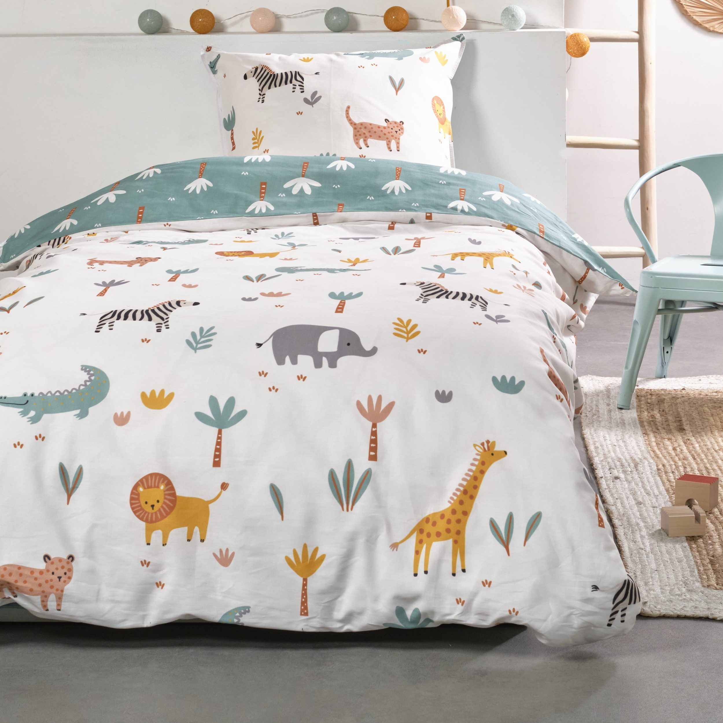 Familando Kinderbettwäsche Afrika Safari mit verschiedenen Tieren in Blau-W günstig online kaufen