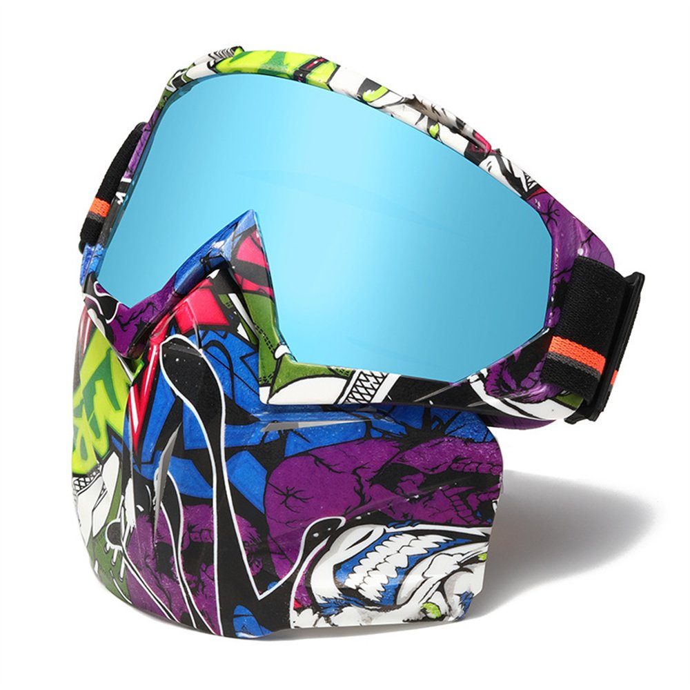 Rouemi Skibrille Erwachsene Skibrille,coole Sport-Antibeschlag- und Anti-Schneebrille Blau