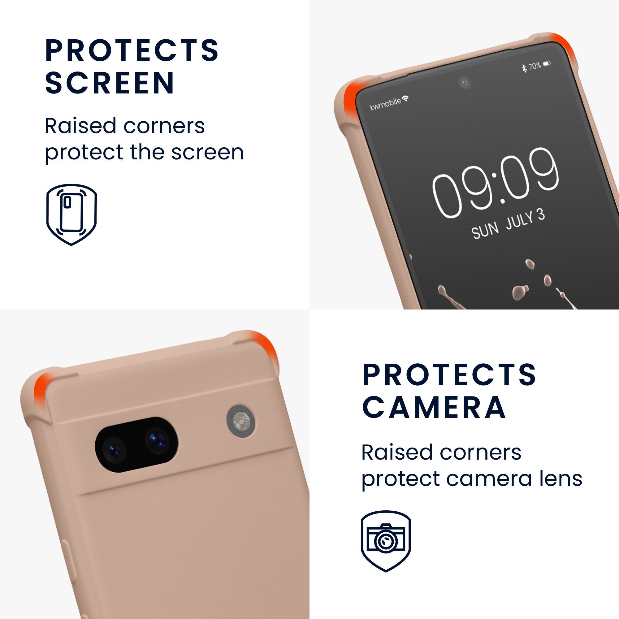 kwmobile Etui Hülle für Google Pixel 7a, mit Metall Kette zum Umhängen - Silikon Handy Cover Case Schutzhülle