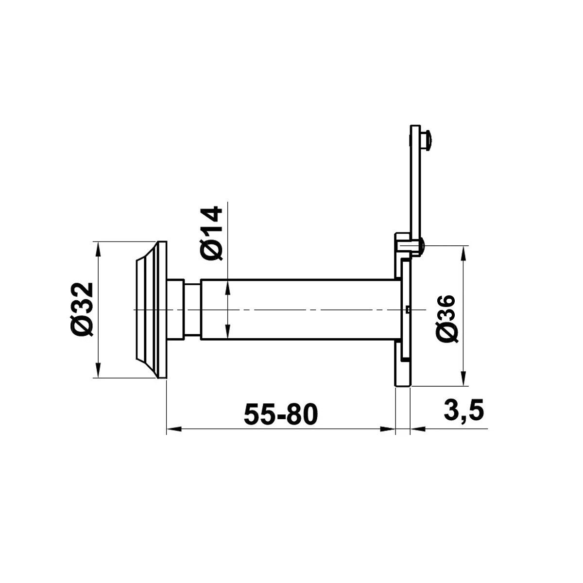MS Beschläge Türspion Feuerschutz Türblick Türspion Türgucker Glaslinse, Türstärke 55-80 mm – Bild 5 von 5
