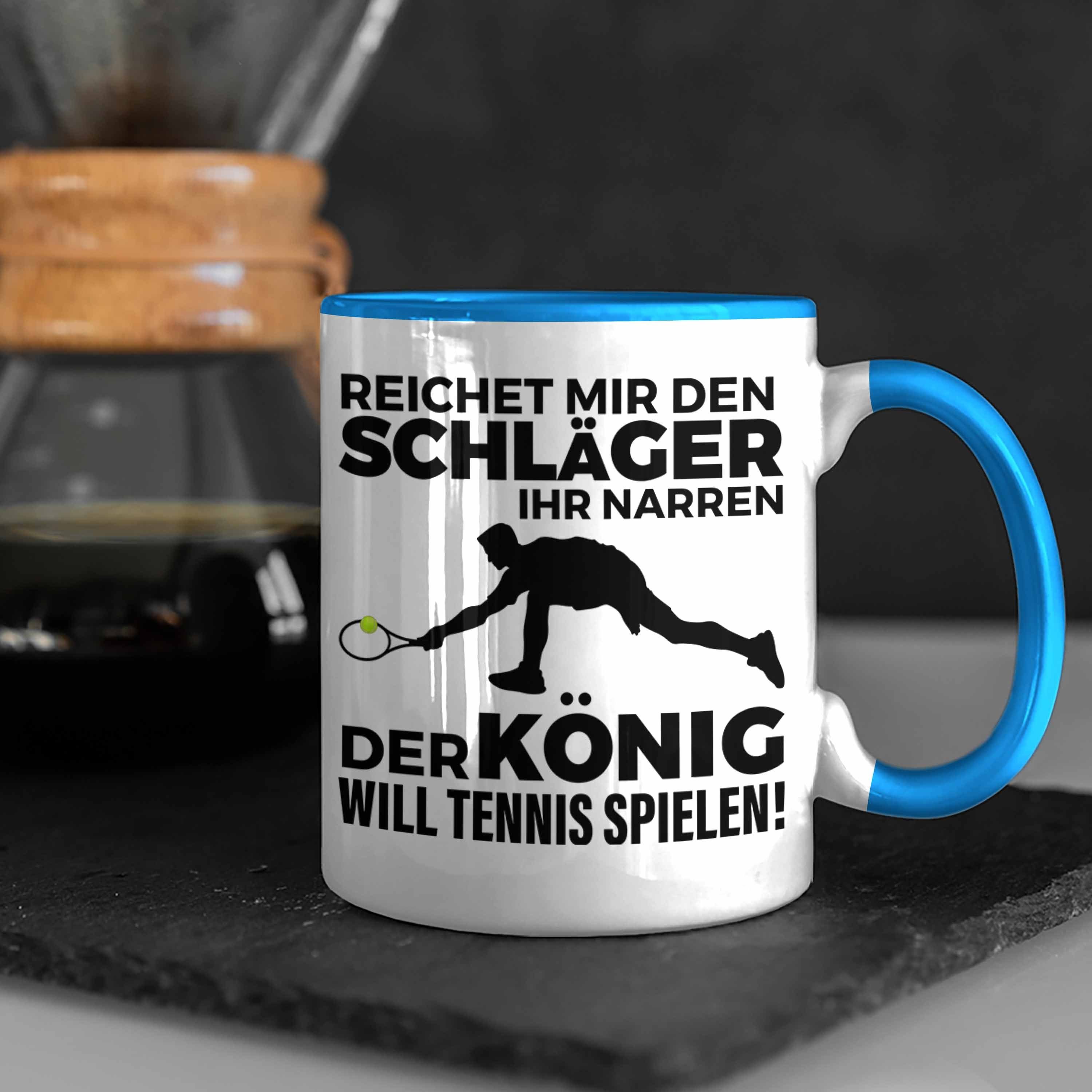 Trendation Tasse Trendation - Tennis Geschenk Geschenkidee Mann Männer Tennisspieler Spruch Coach Tasse Blau Trainer