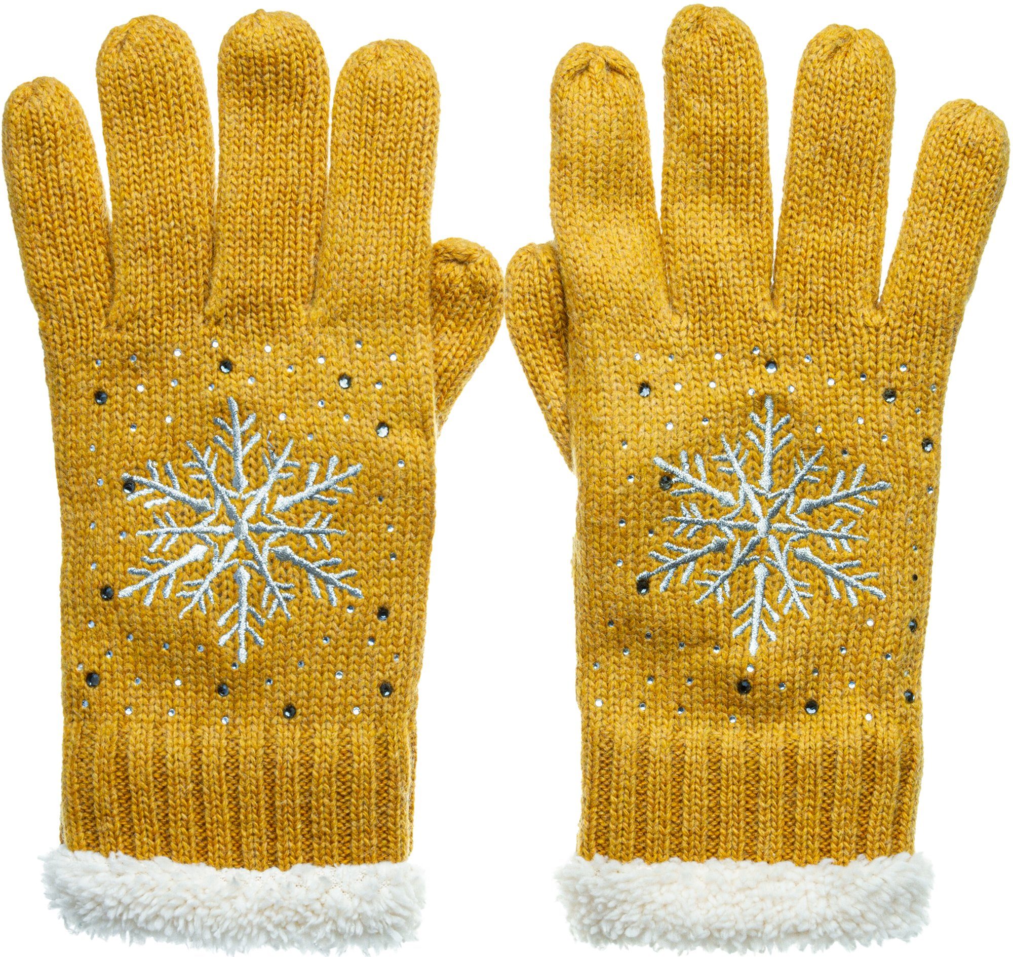 Caspar Strickhandschuhe GLV009 warm gefütterte Damen Strick Handschuhe mit eingesticktem Eiskristall