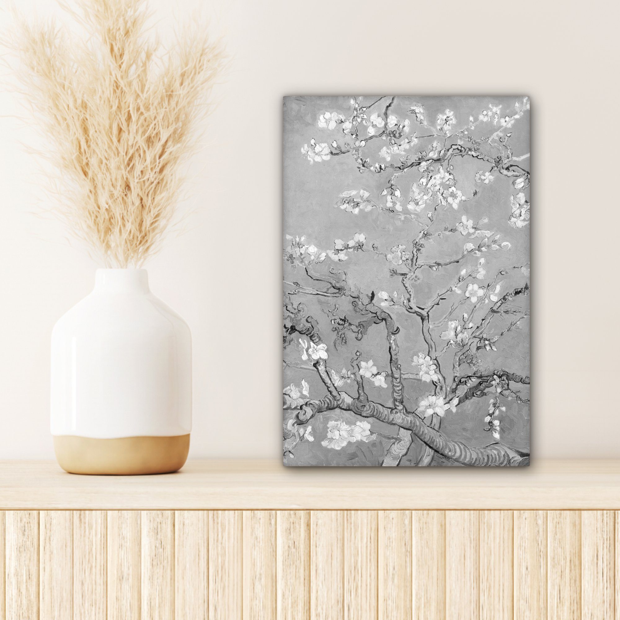 OneMillionCanvasses® Leinwandbild Mandelblüte (1 Grau, inkl. St), Gogh cm Kunst - Gemälde, bespannt - Leinwandbild Zackenaufhänger, - Van fertig 20x30